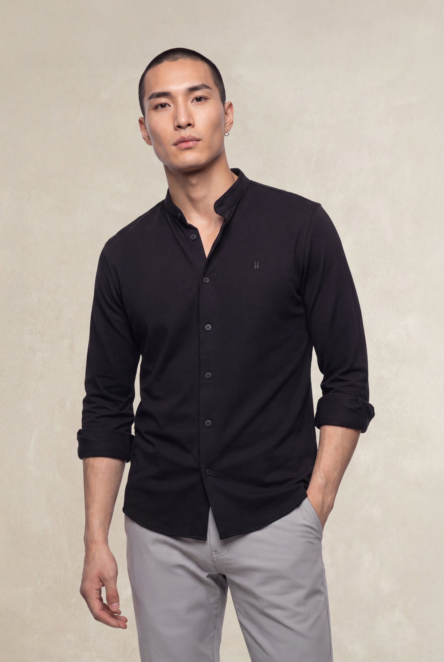 Camisa casual para homem Ranger com gola mandarim preta