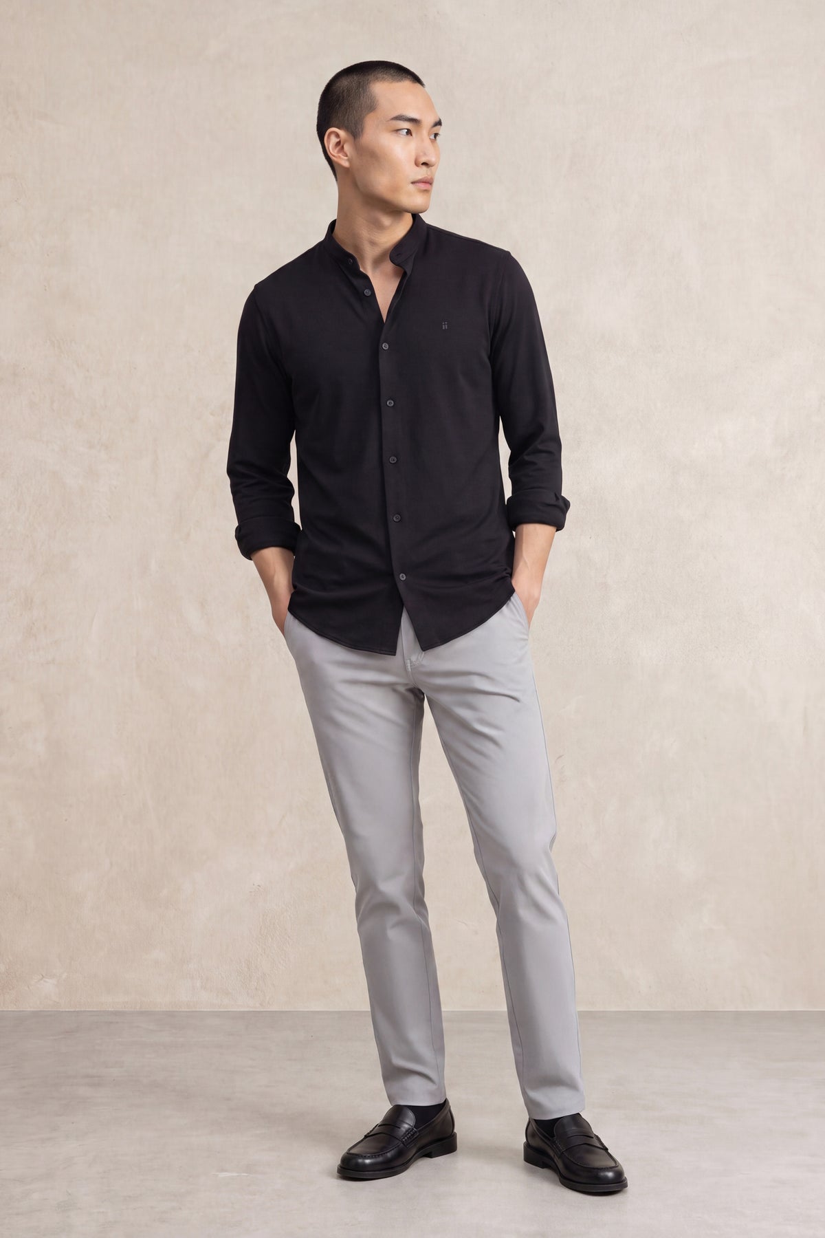 Camisa casual hombre cuello mao hombre negro Ranger