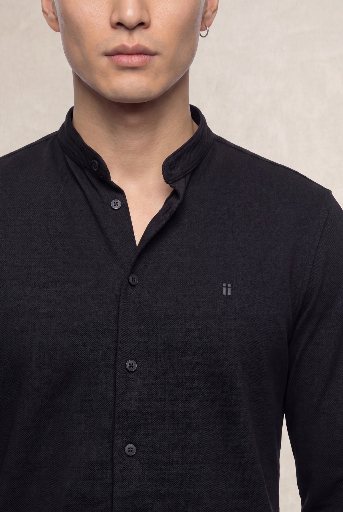 Camisa casual hombre cuello mao hombre negro Ranger