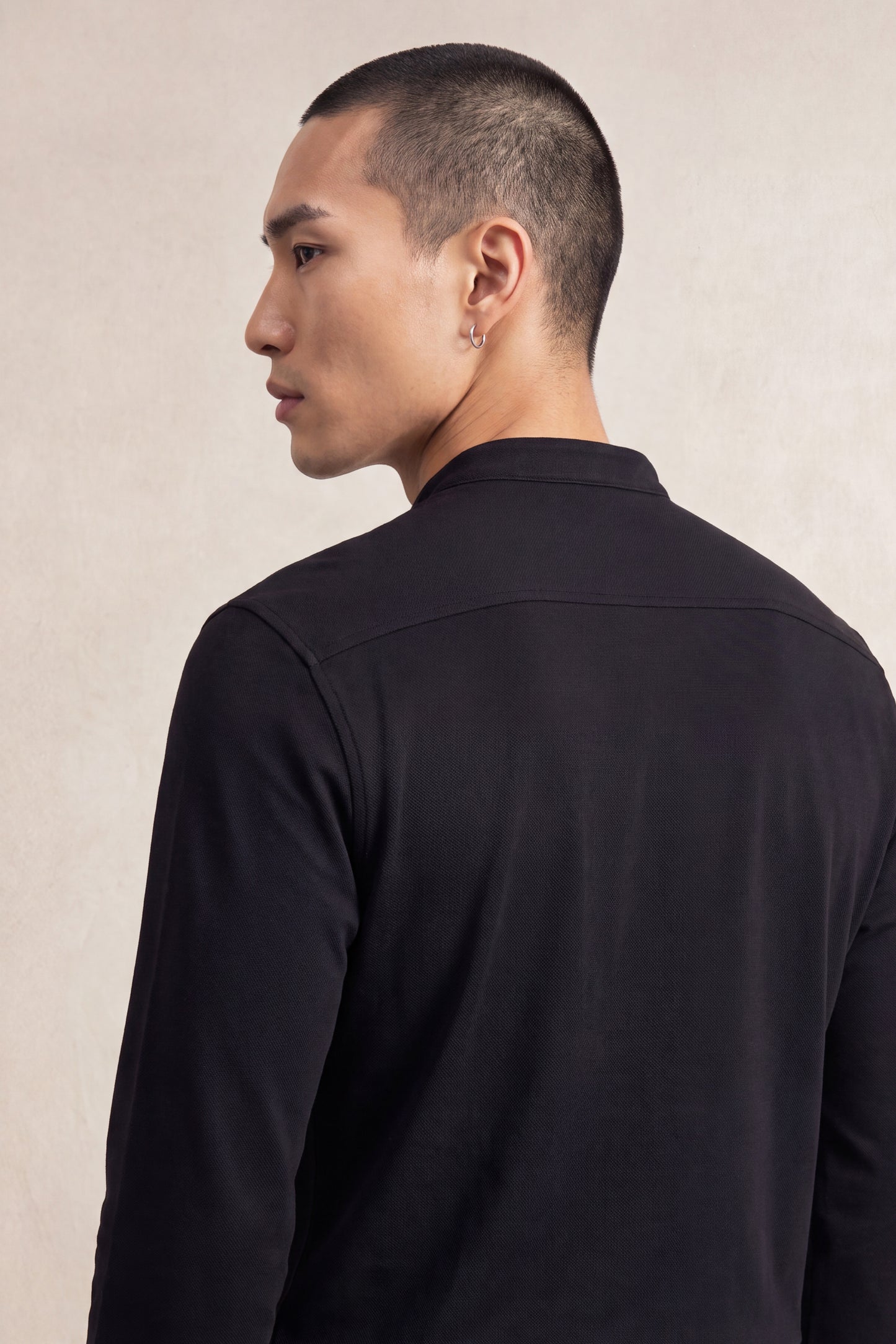 Camisa casual para homem Ranger com gola mandarim preta