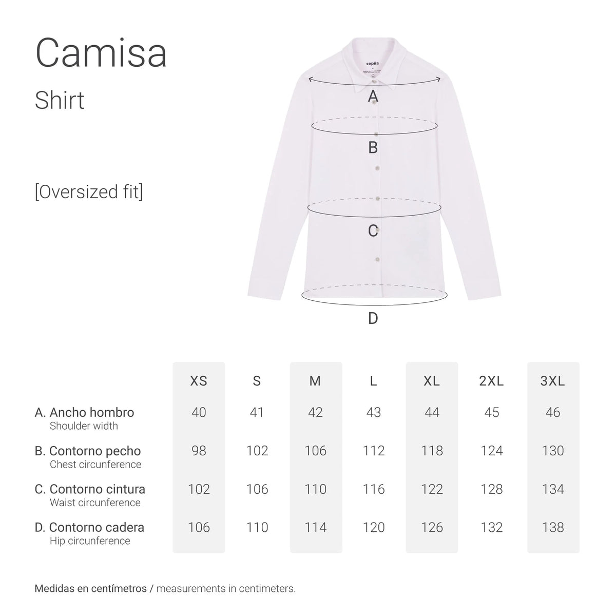 tabla medidas camisa oversized