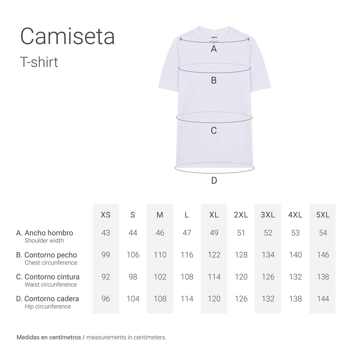 foto tabla de medidas camiseta manga corta