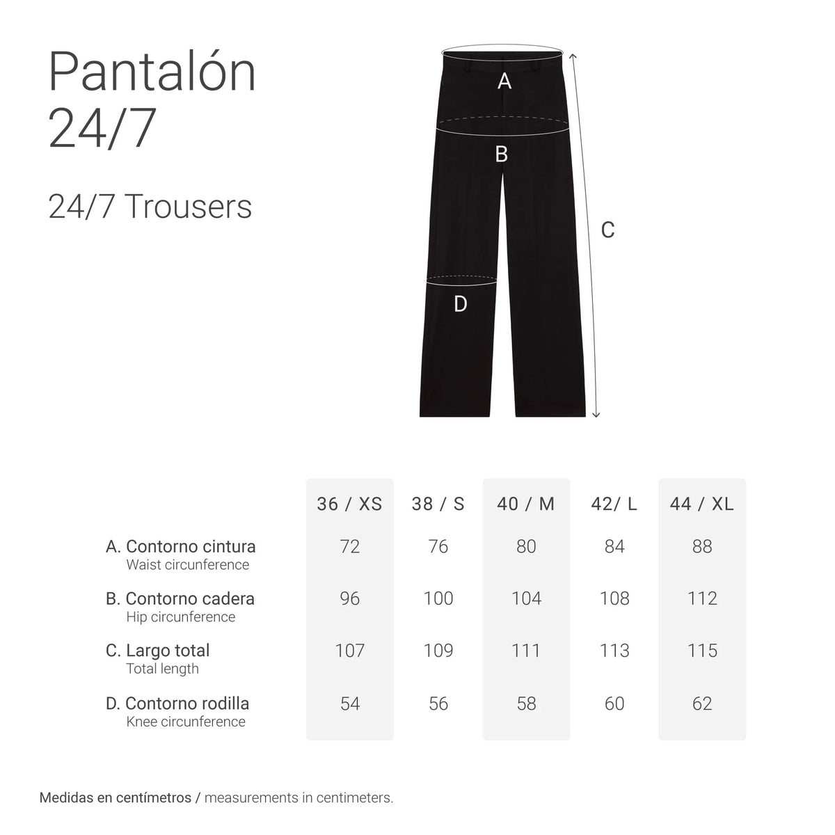 tabla medidas pantalon mujer