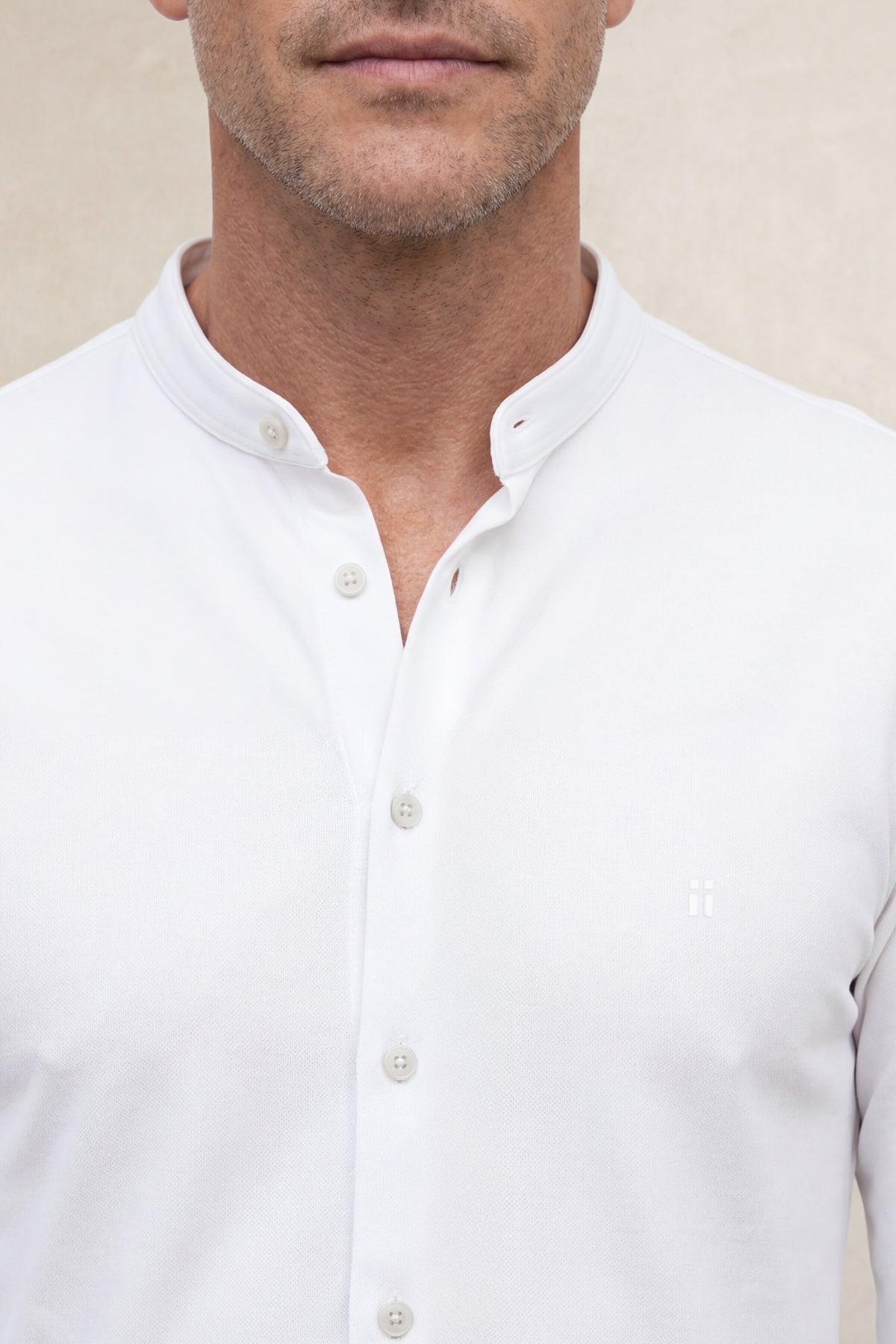Camisa Casual Masculina Gola Mao Branca Regular