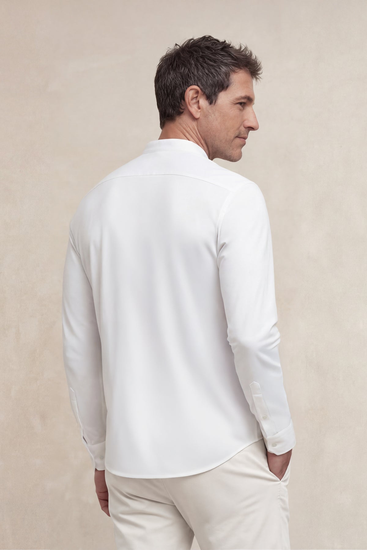 Camisa Casual Masculina Gola Mao Branca Regular