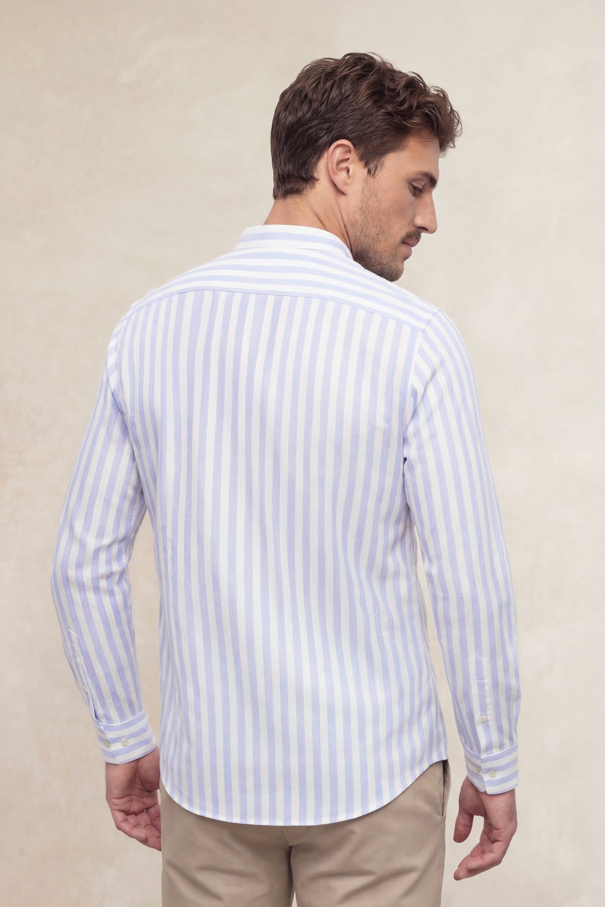 Camisa casual cuello mao hombre estampado rayas azul regular
