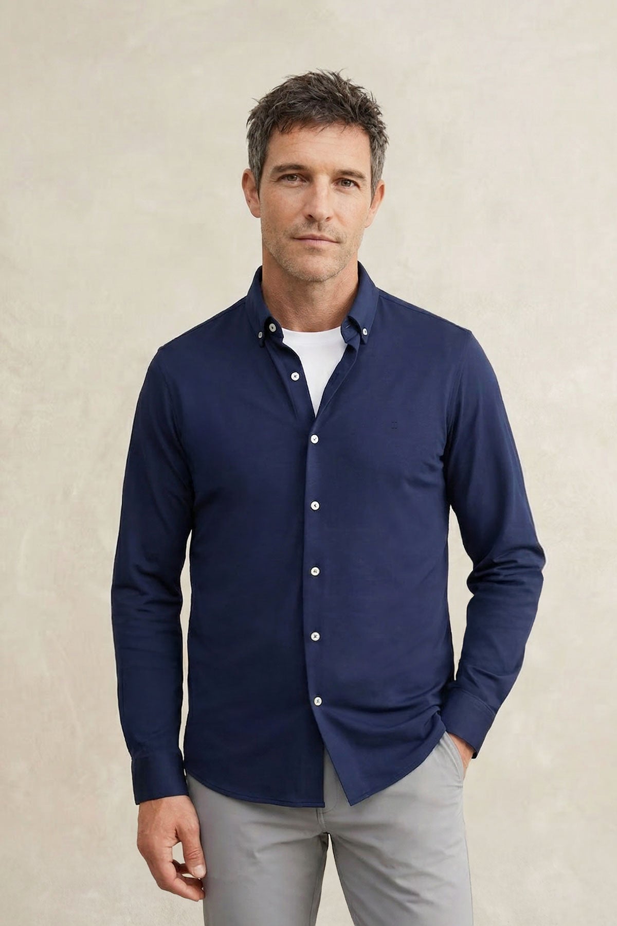 Camisa casual hombre azul oscuro regular
