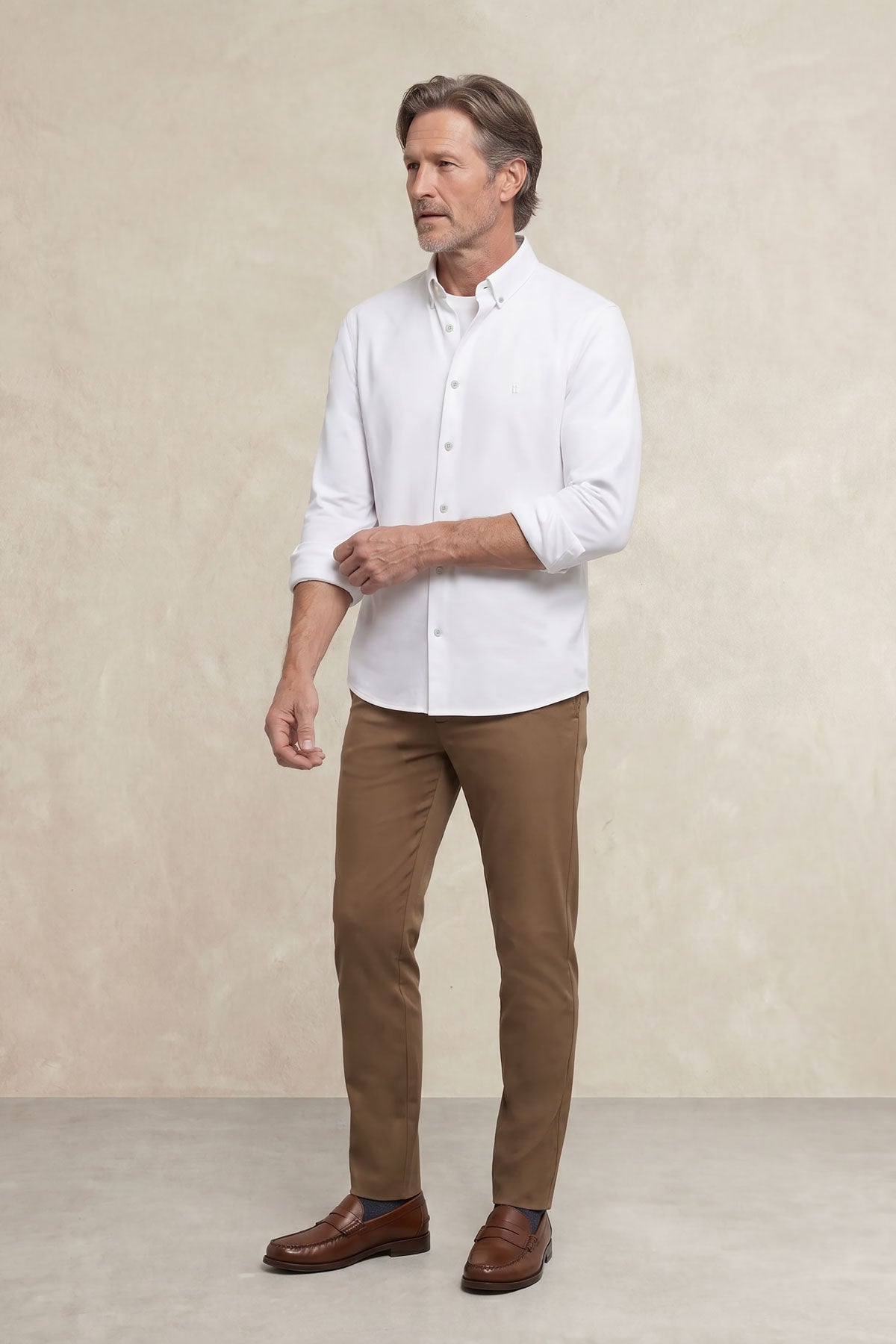 Camisa casual hombre blanco regular