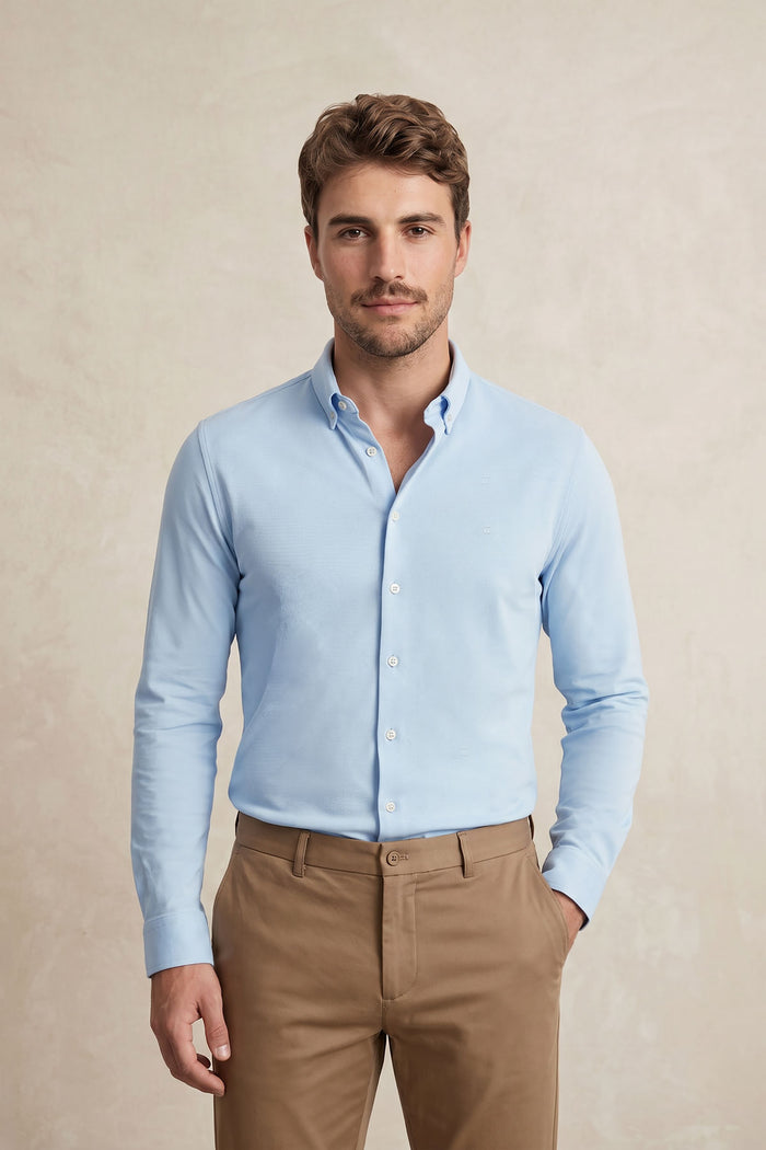 Camisa casual hombre azul claro regular