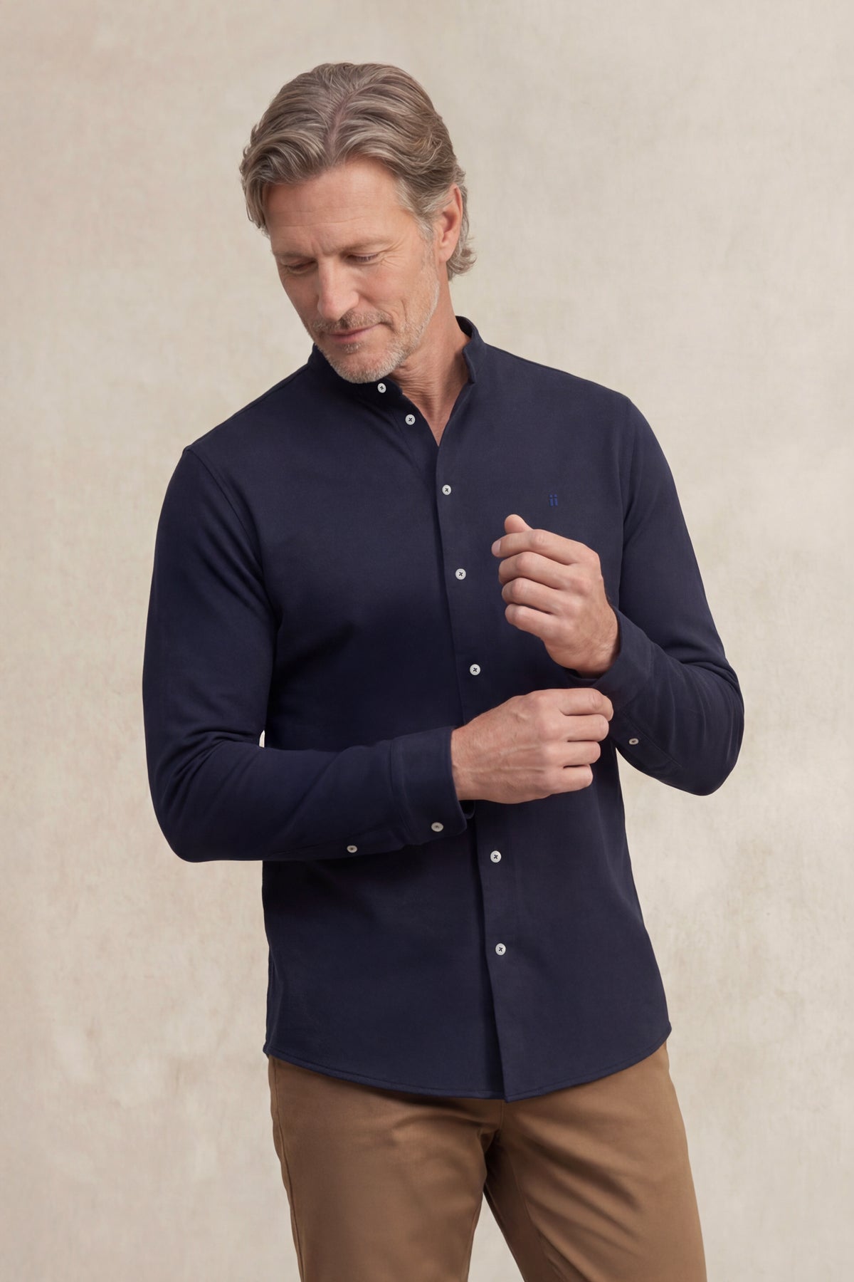 Camisa casual hombre cuello mao hombre azul oscuro Ranger