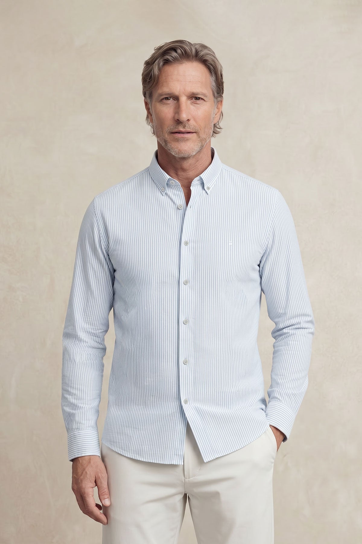 Camisa casual hombre estampado rayas azul regular