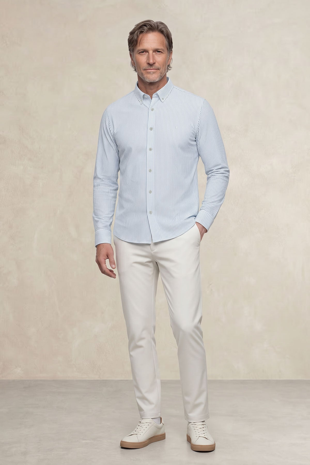 Camisa casual hombre estampado rayas azul regular