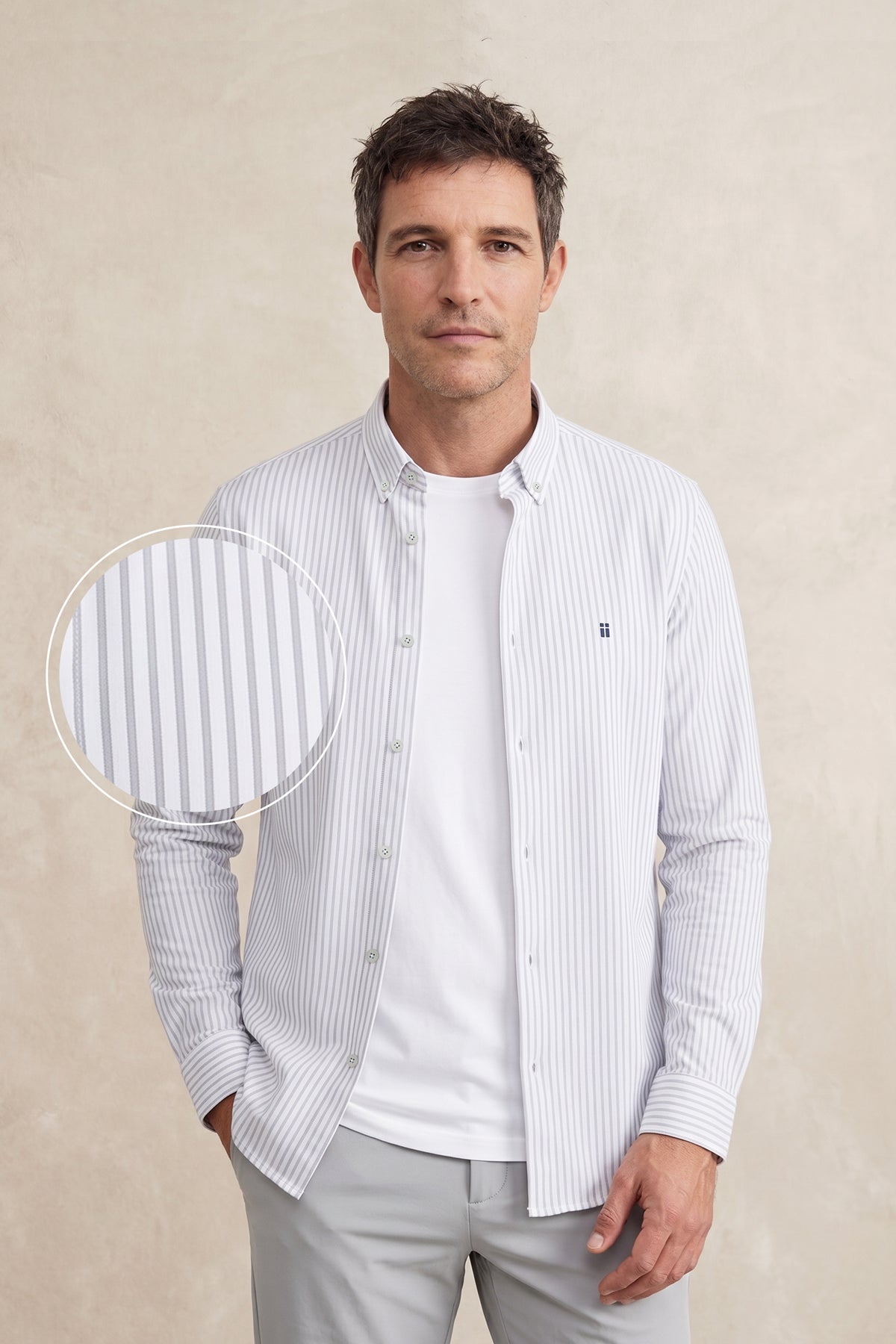 Camisa casual hombre estampado rayas gris regular
