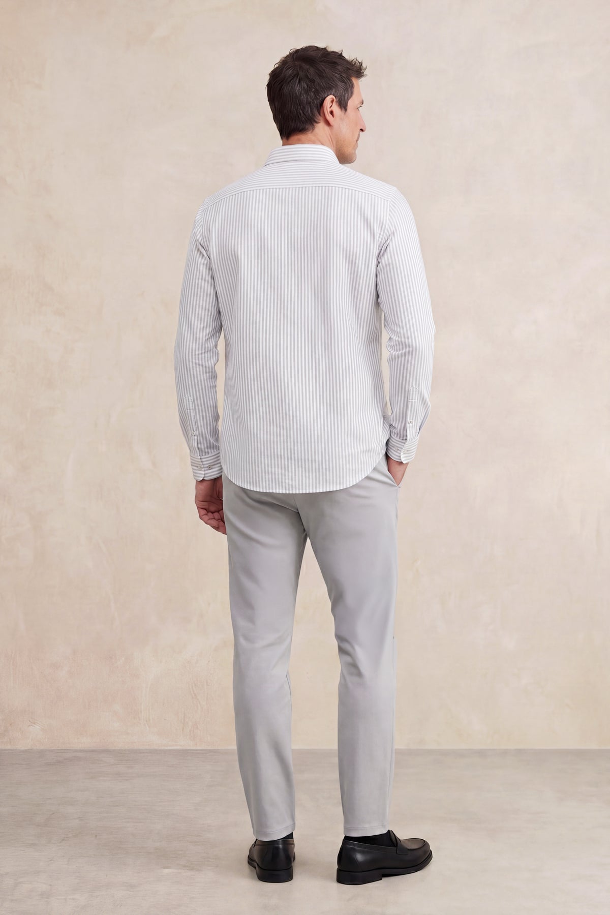 Camisa casual hombre estampado rayas gris regular