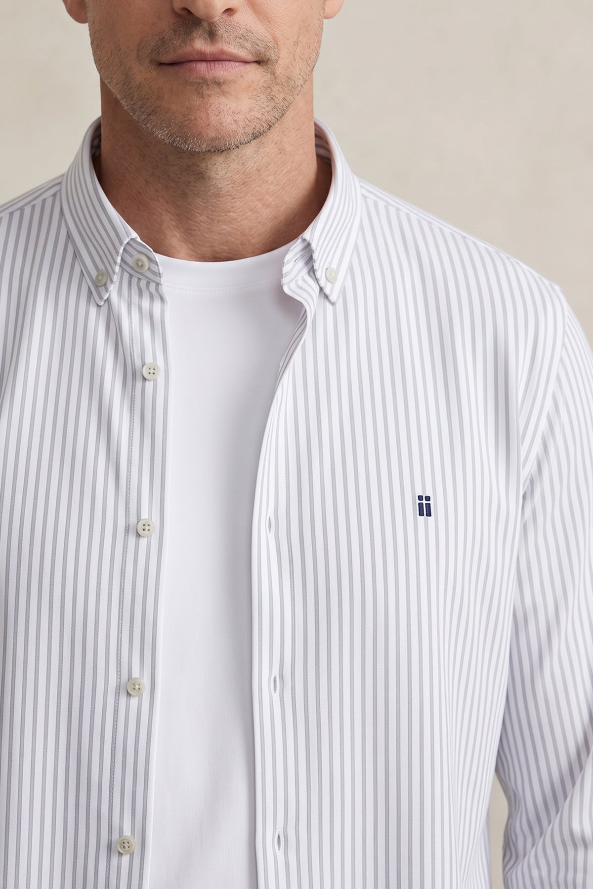Camisa casual hombre estampado rayas gris regular