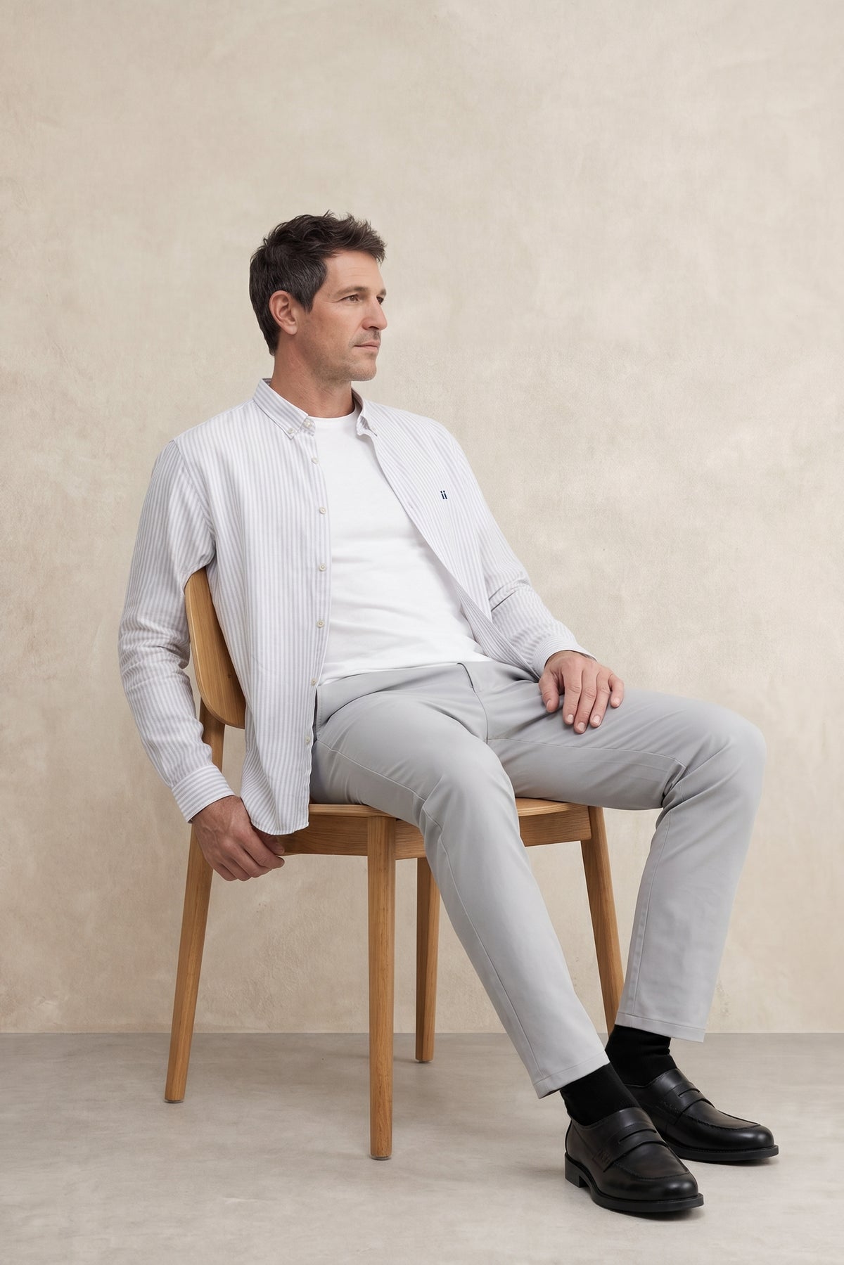 Camisa casual hombre estampado rayas gris regular
