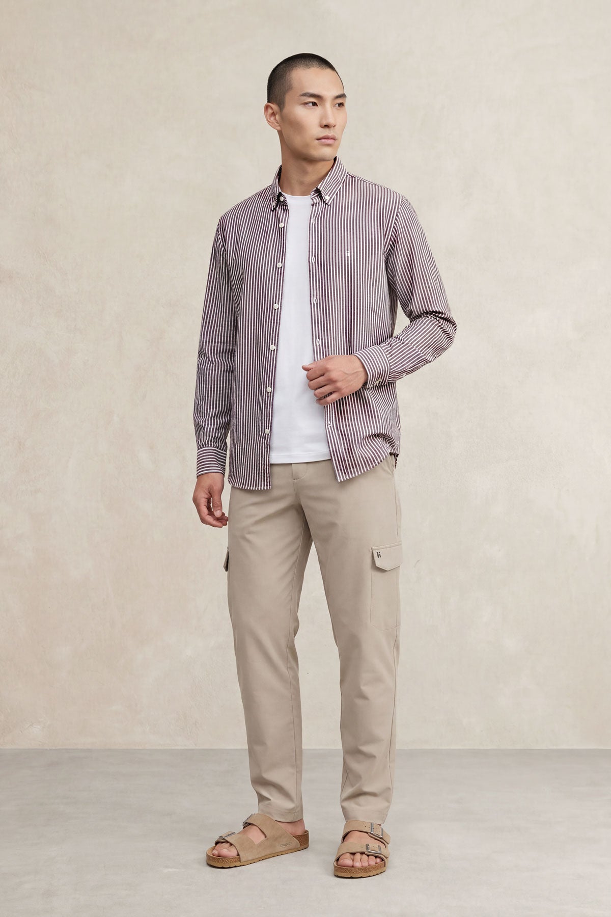 Men's casual purple striped regular shirt