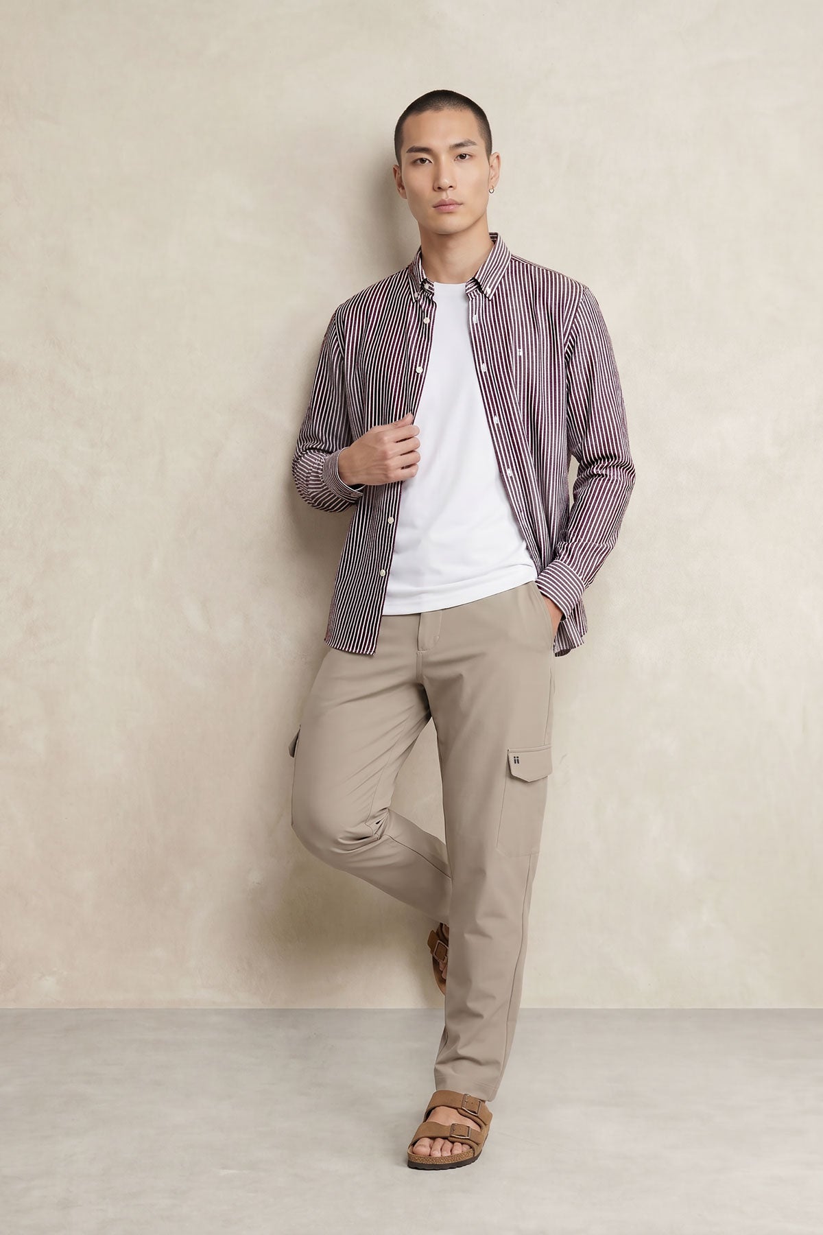 Men's casual purple striped regular shirt