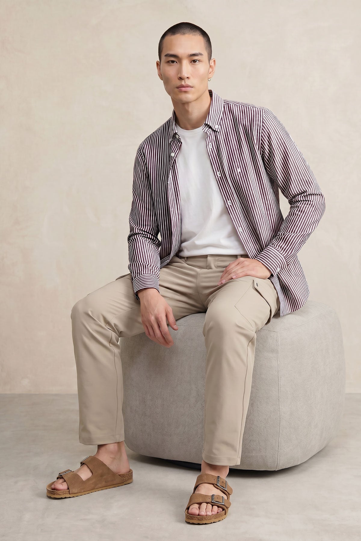 Men's casual purple striped regular shirt