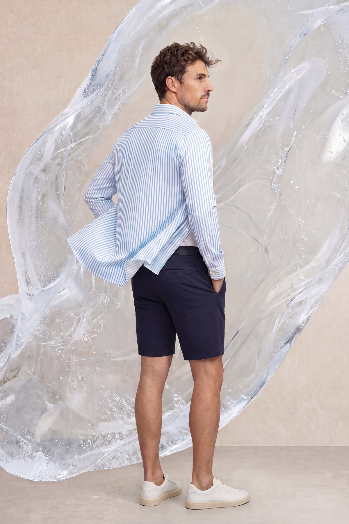Camisa casual hombre estampado rayas azul Ice