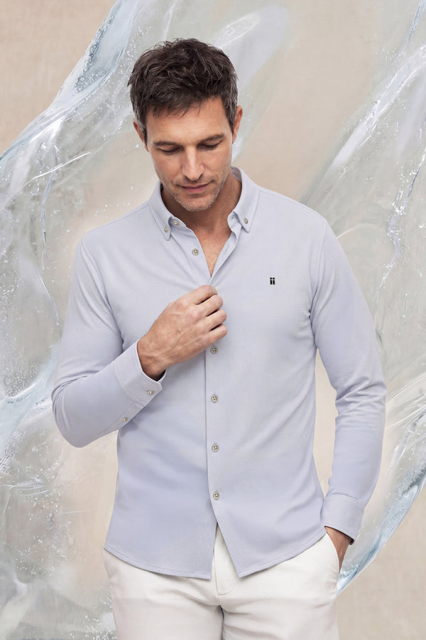 Camisa casual hombre estampado cuadros azul claro regular Ice