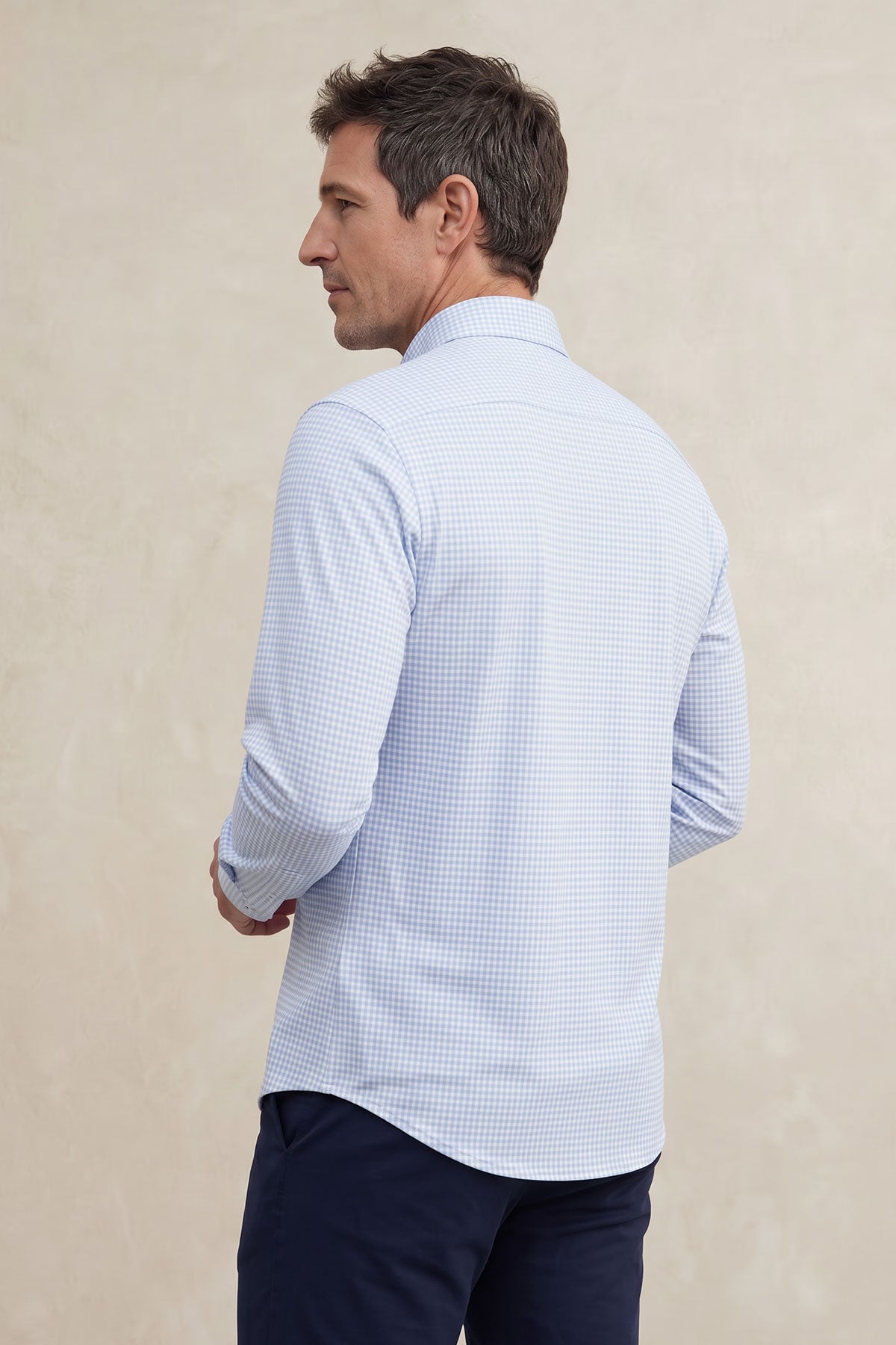 Camisa casual hombre estampado vichy azul regular