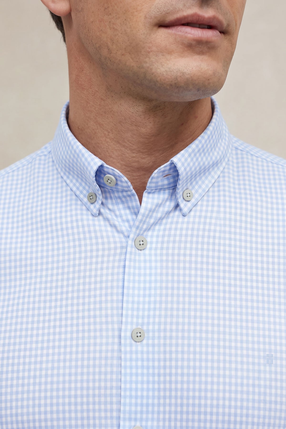 Camisa casual hombre estampado vichy azul regular