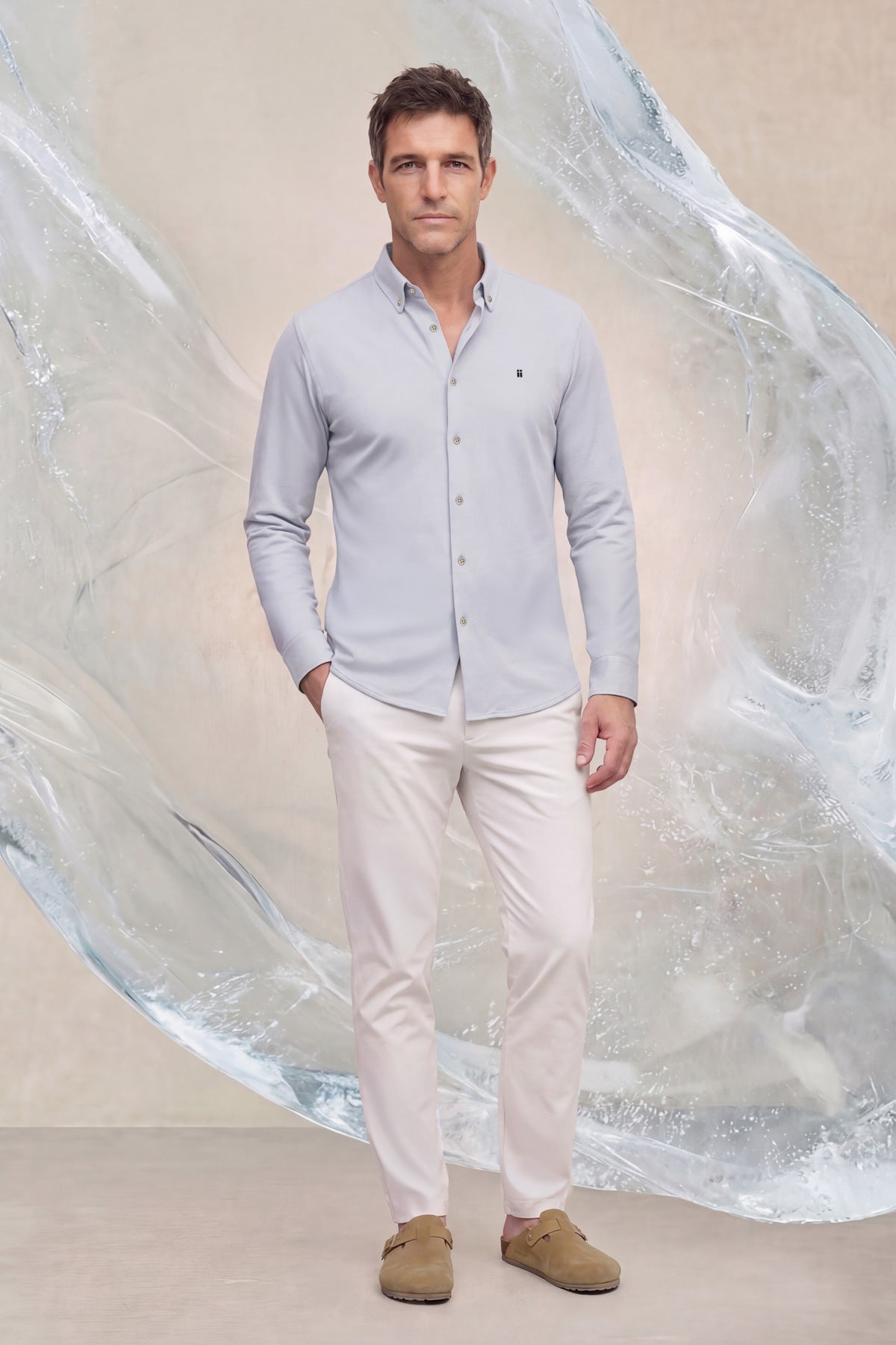Camisa casual hombre estampado cuadros azul claro regular Ice