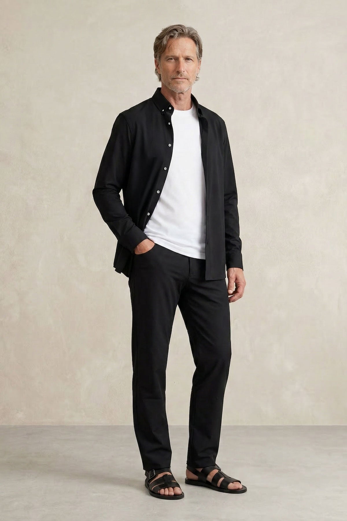 Camisa casual hombre negro regular