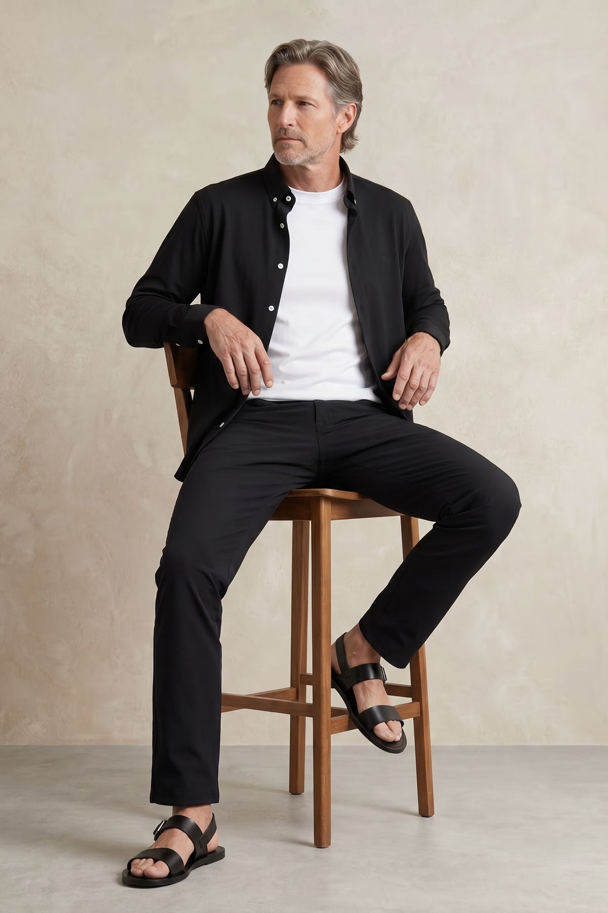 Camisa casual hombre negro regular