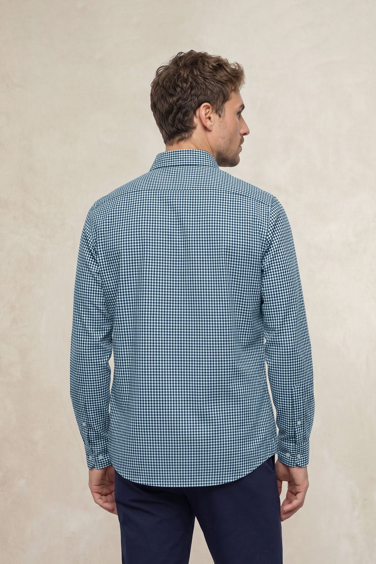 Men's casual shirt in storm blue gingham, regular fit