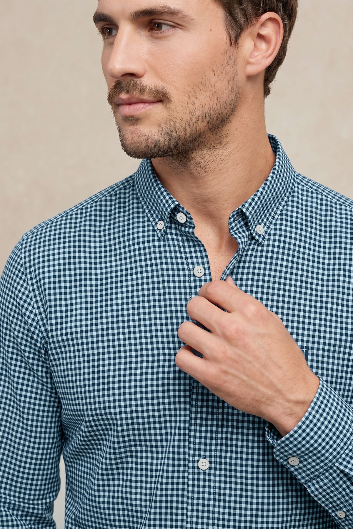 Camisa casual hombre vichy azul tormenta regular