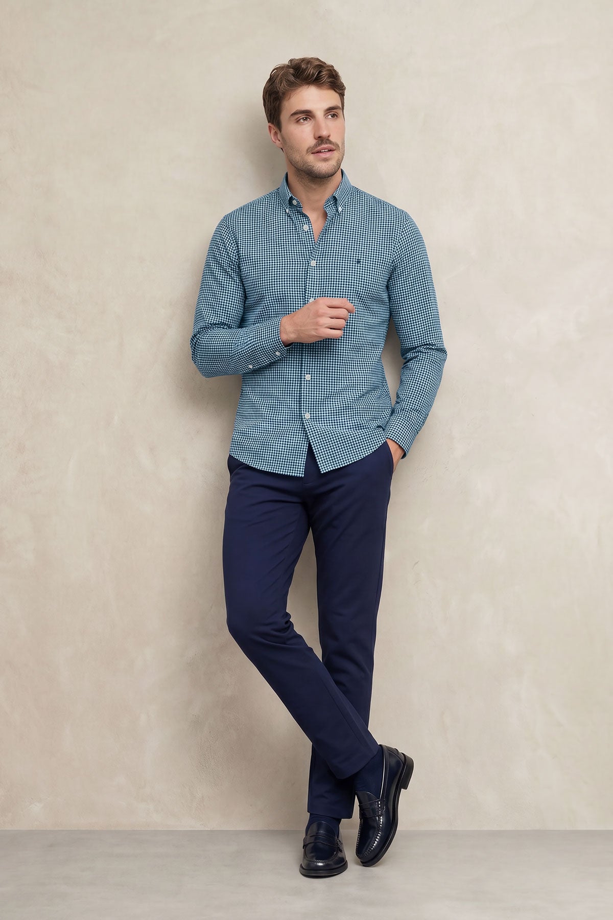 Camisa casual hombre vichy azul tormenta regular