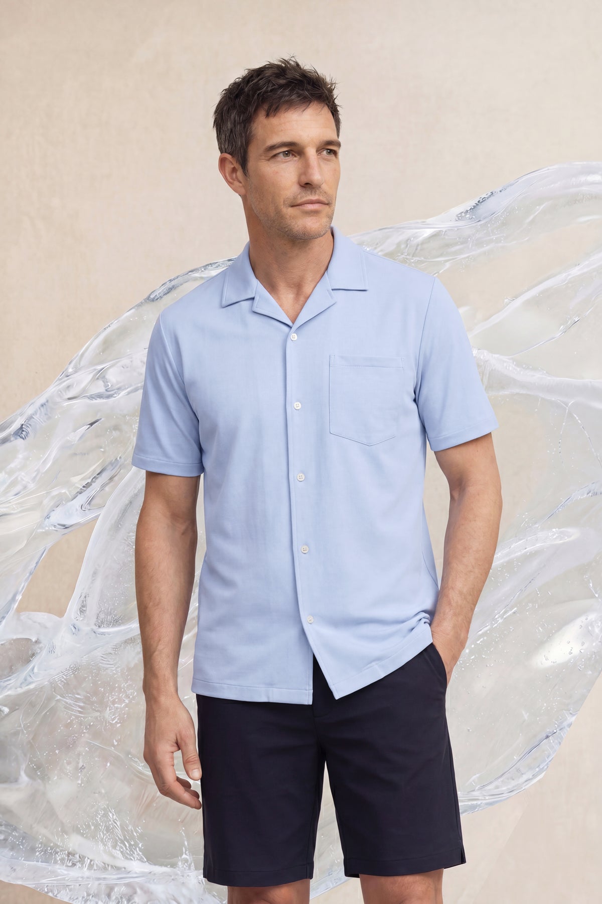 Camisa bowling ICE azul manga corta hombre hombre