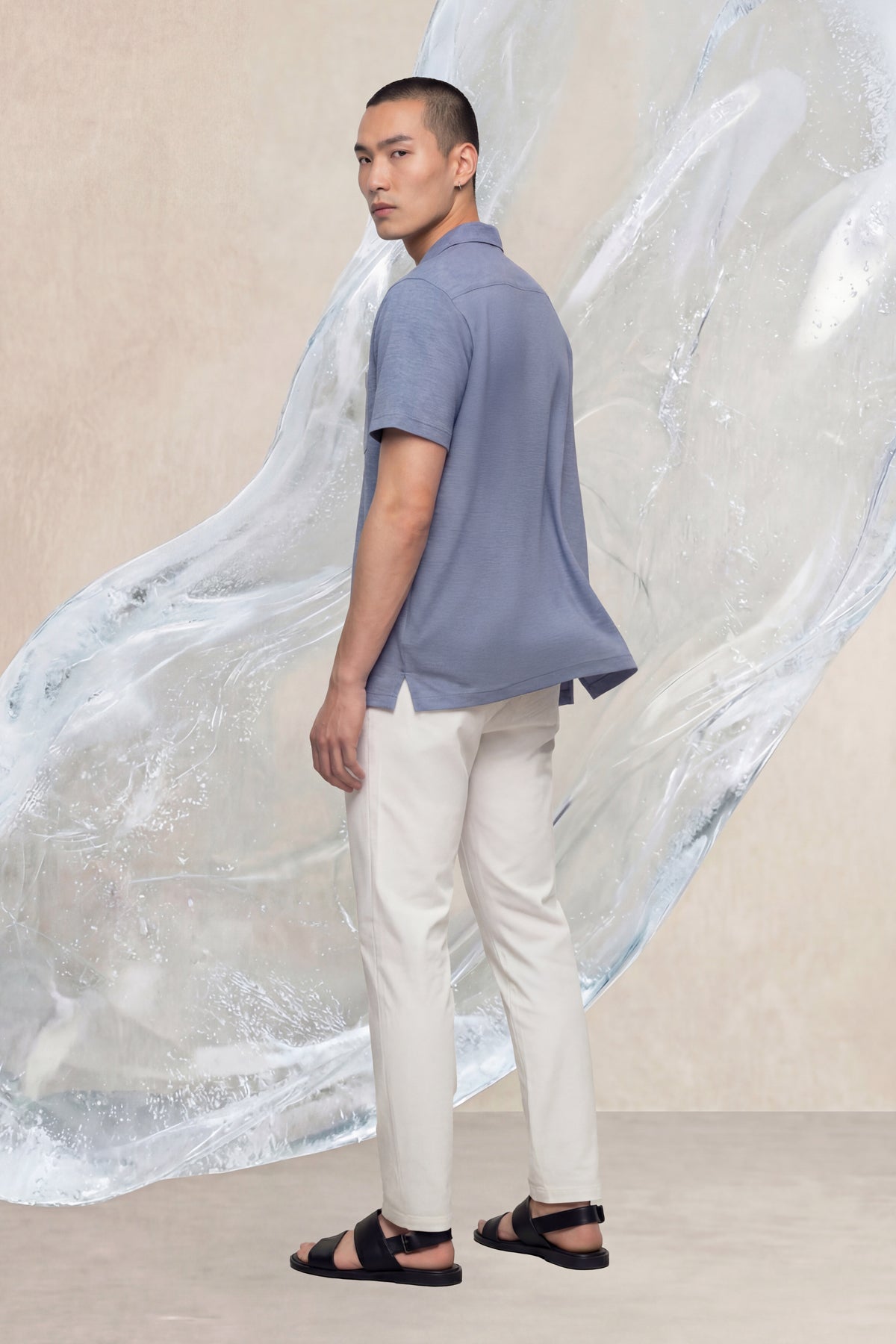 Camisa bowling ICE azul manga corta hombre