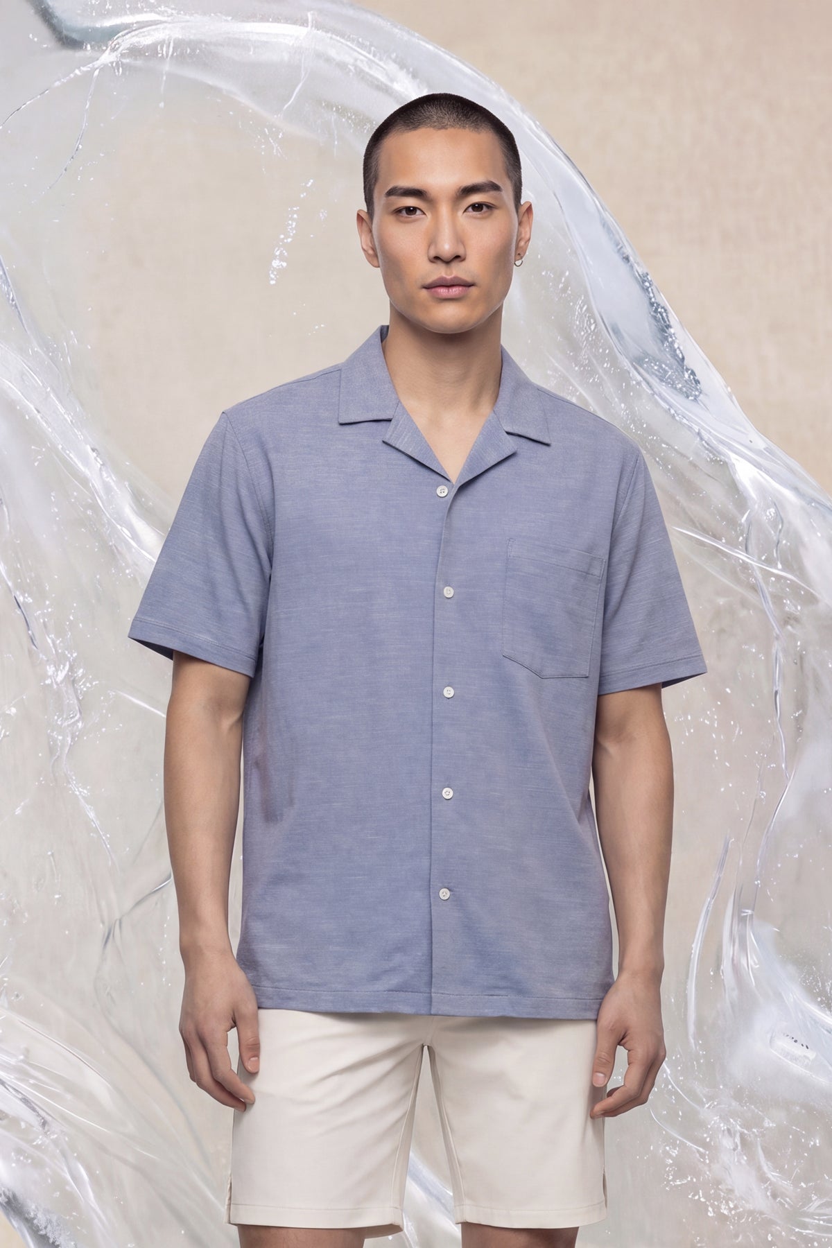Camisa bowling ICE azul manga corta hombre