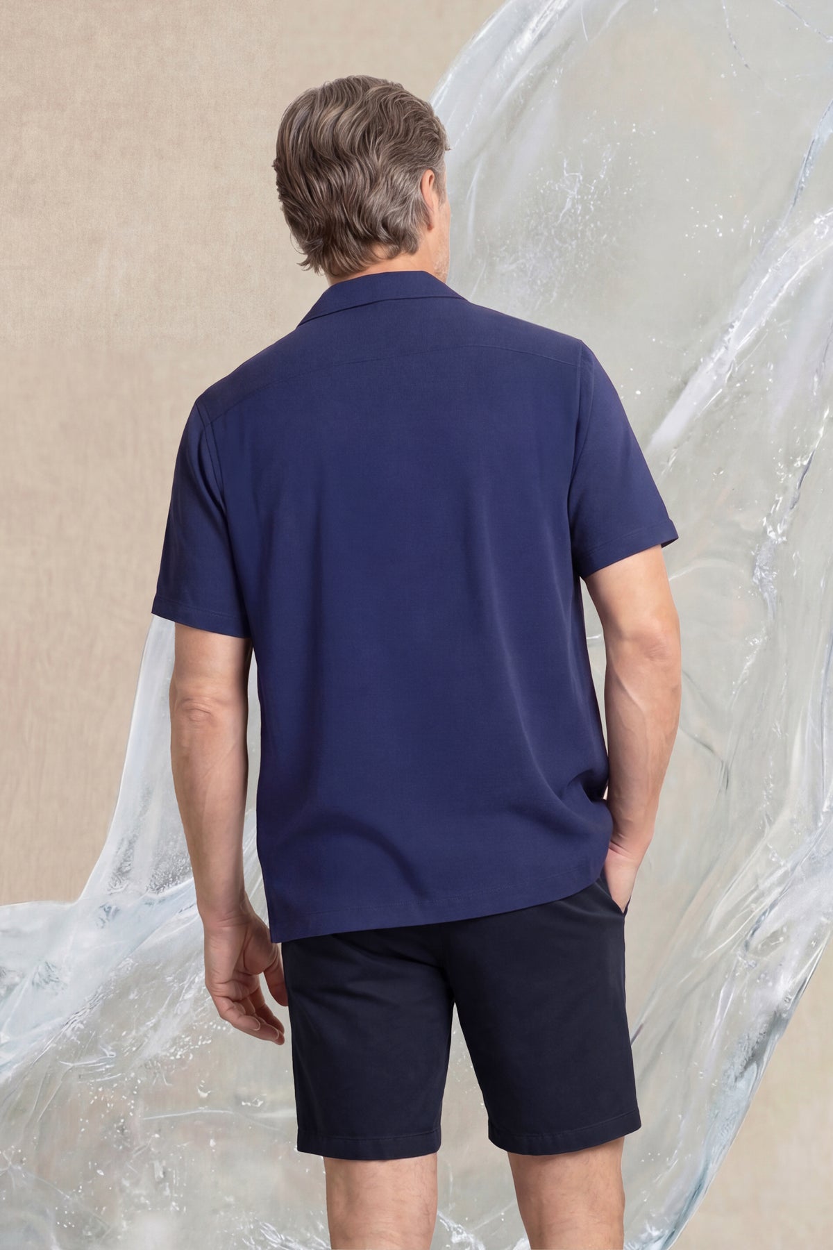 Camisa bowling ICE azul oscuro manga corta hombre