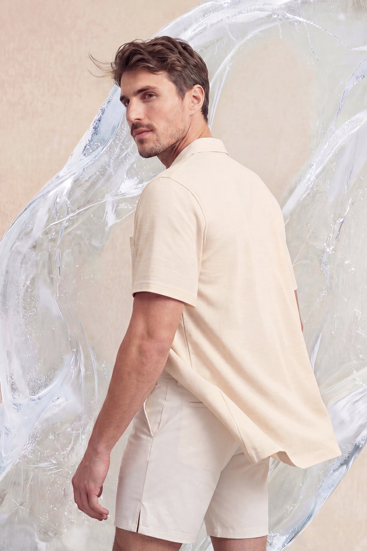 Camisa bowling ICE beige manga corta hombre