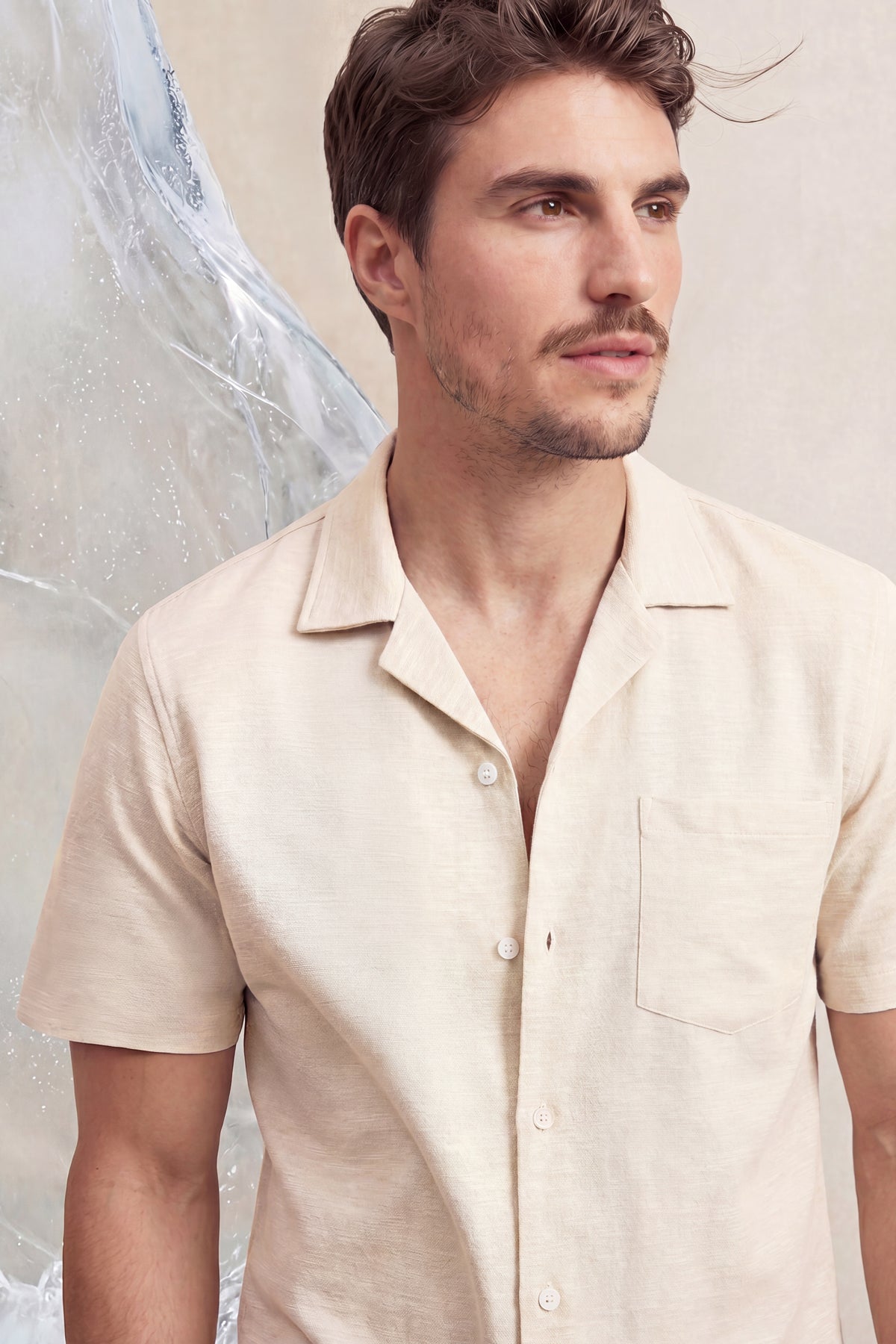 Camisa bowling ICE beige manga corta hombre