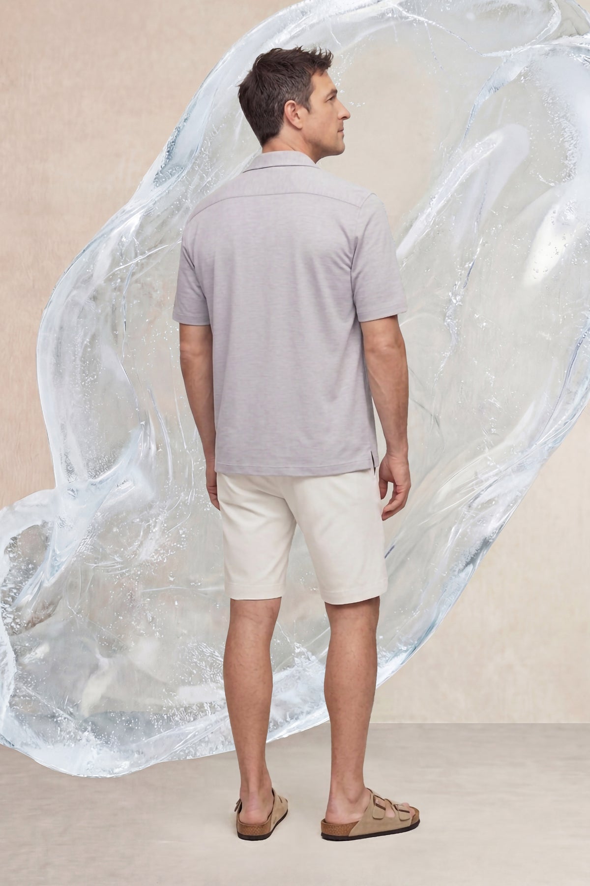 Men's casual short-sleeve bowling shirt grey marl Ice