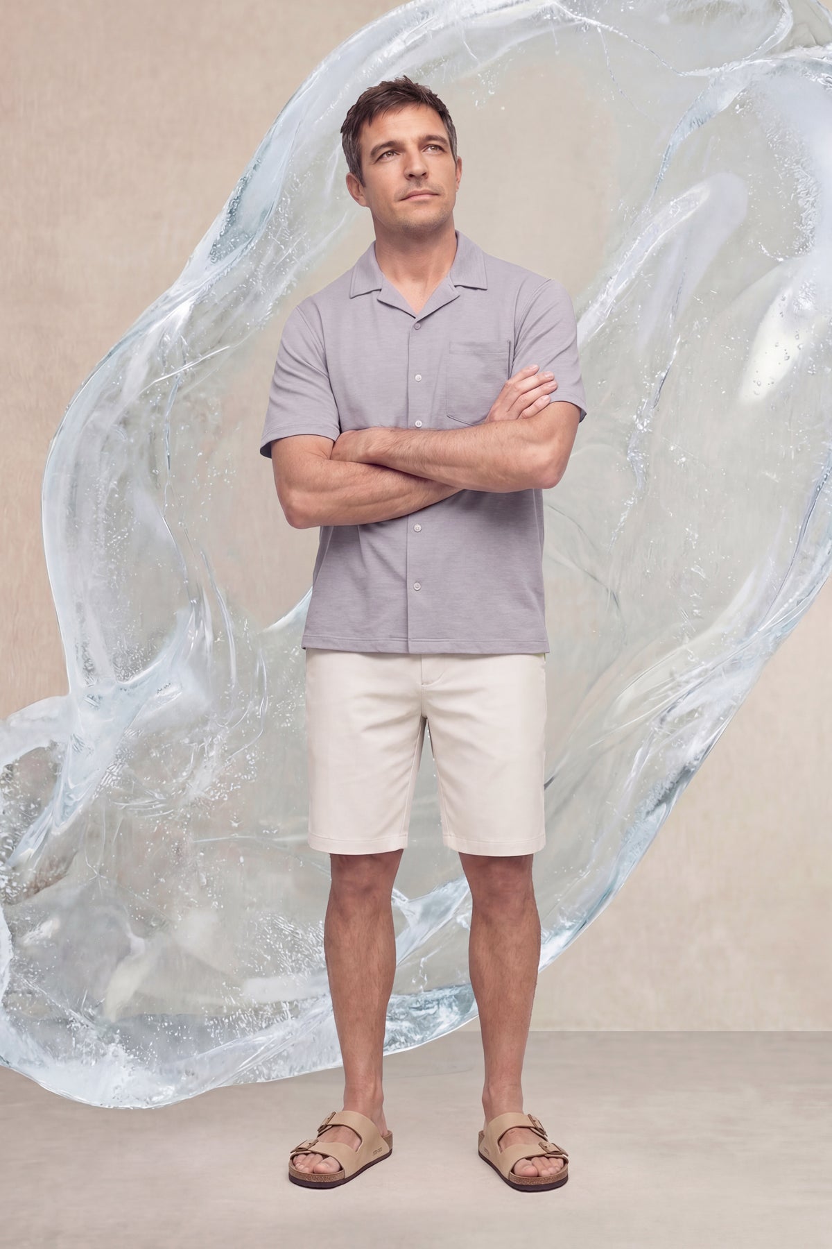 Men's casual short-sleeve bowling shirt grey marl Ice