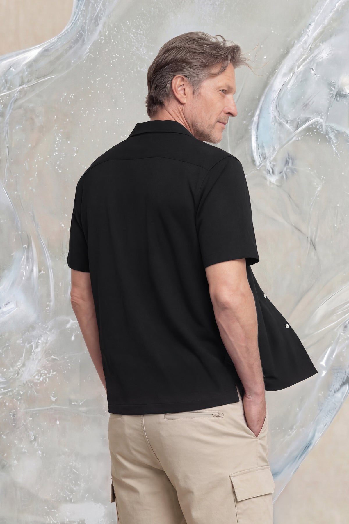 Camisa casual manga corta hombre bowling negro Ice