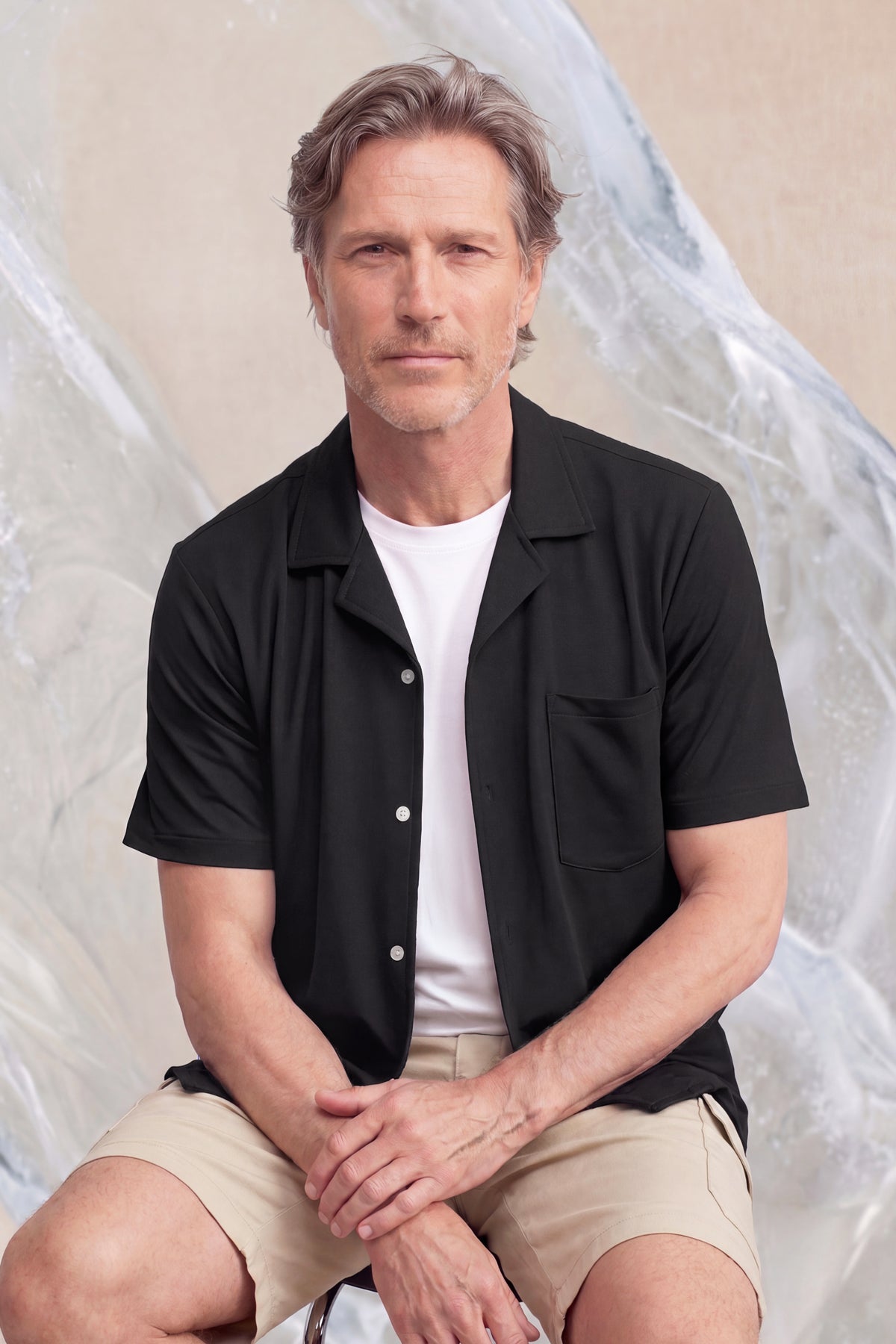 Camisa casual manga corta hombre bowling negro Ice