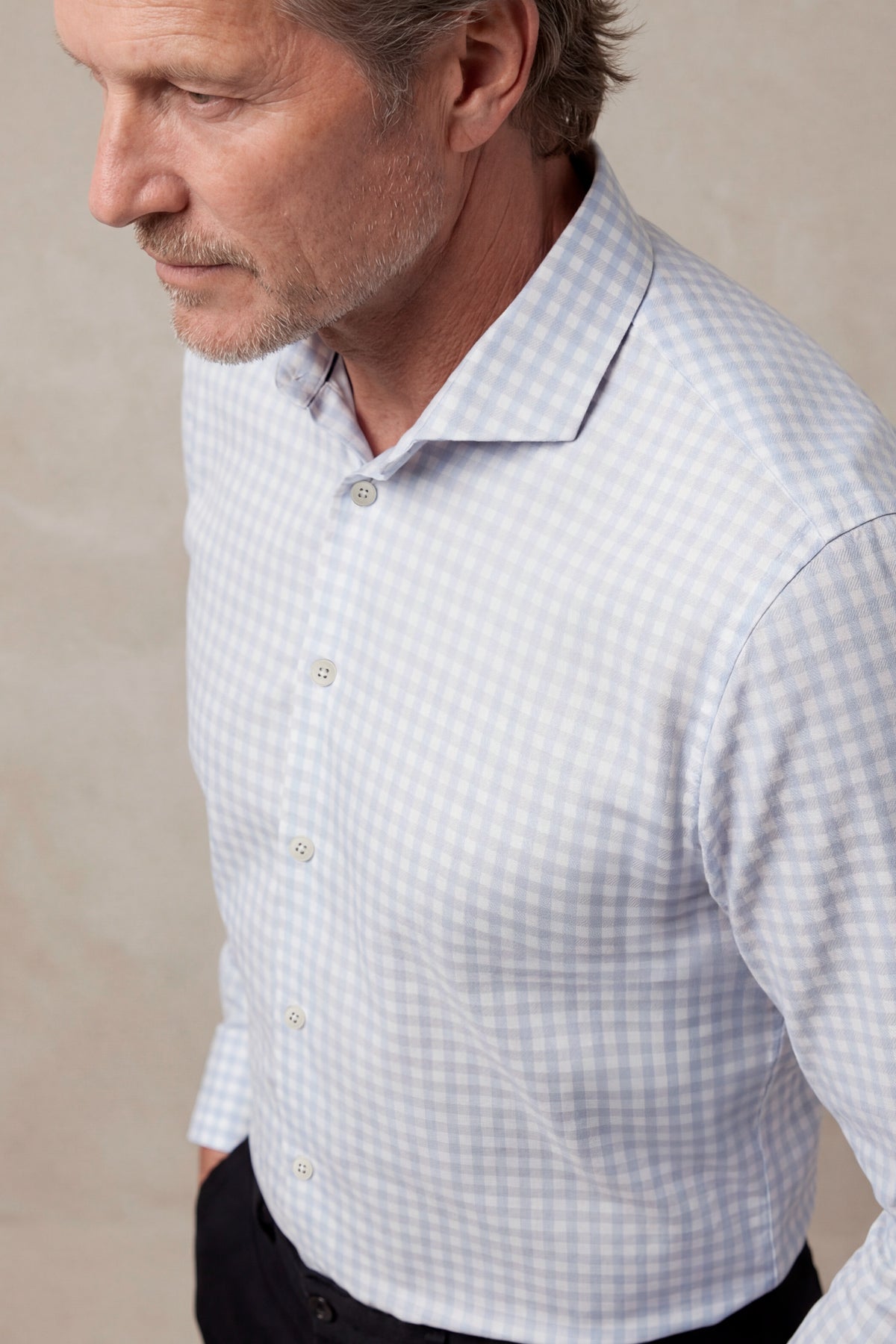 Camisa de vestir cuello cutaway hombre estampado cuadro azul claro regular