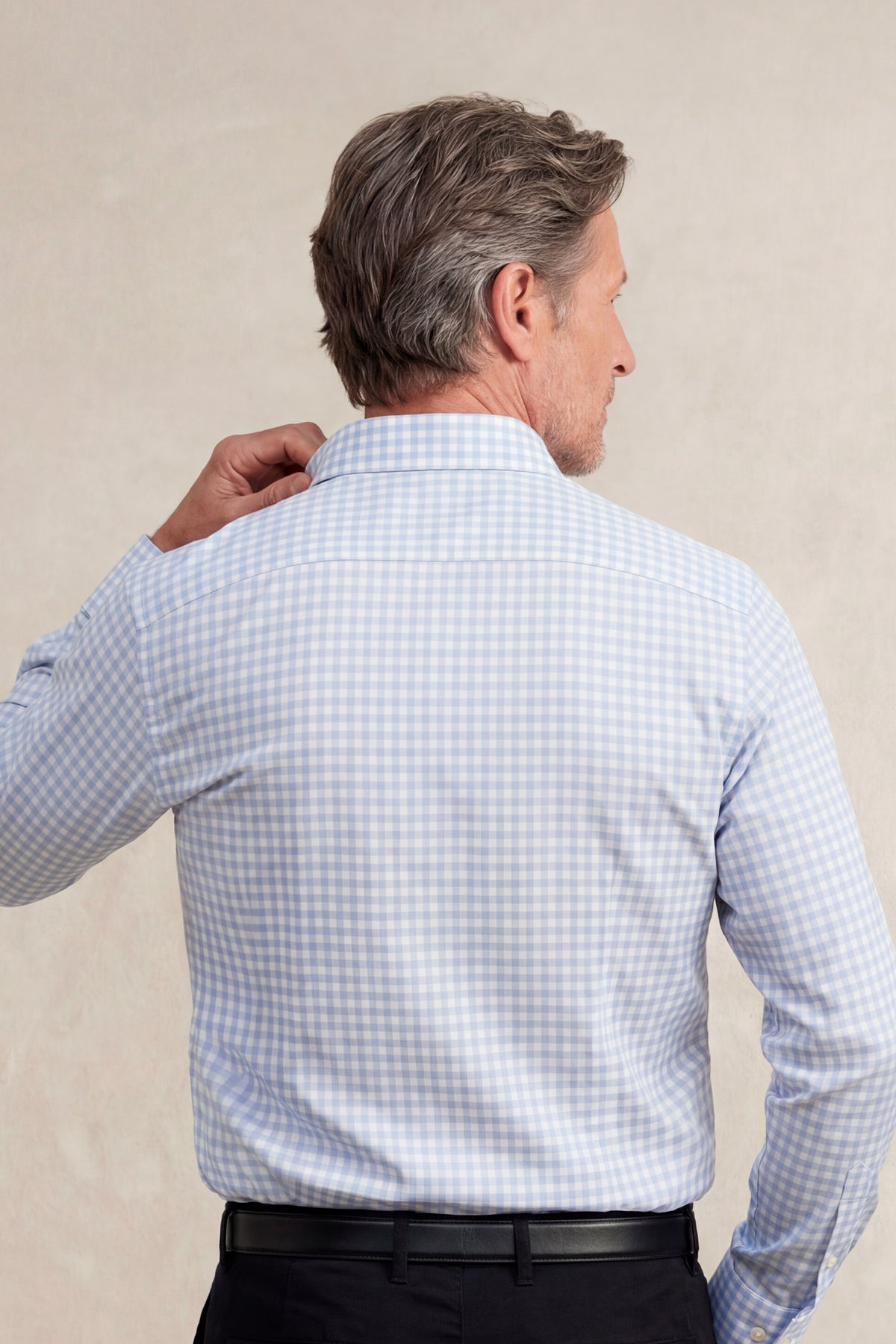 Camisa de vestir cuello cutaway hombre estampado cuadro azul claro regular