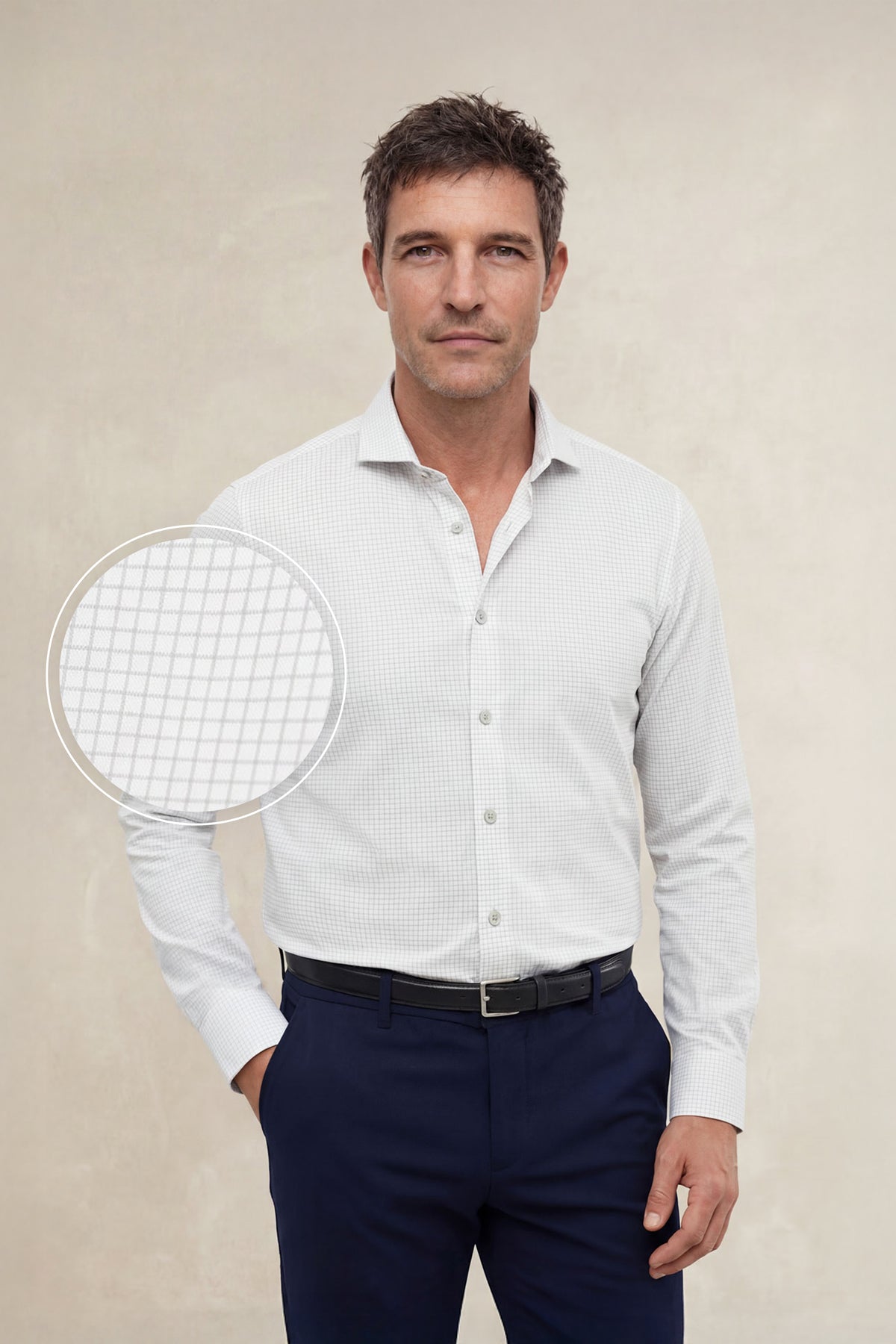 Camisa de vestir cuello cutaway hombre estampado cuadro gris regular
