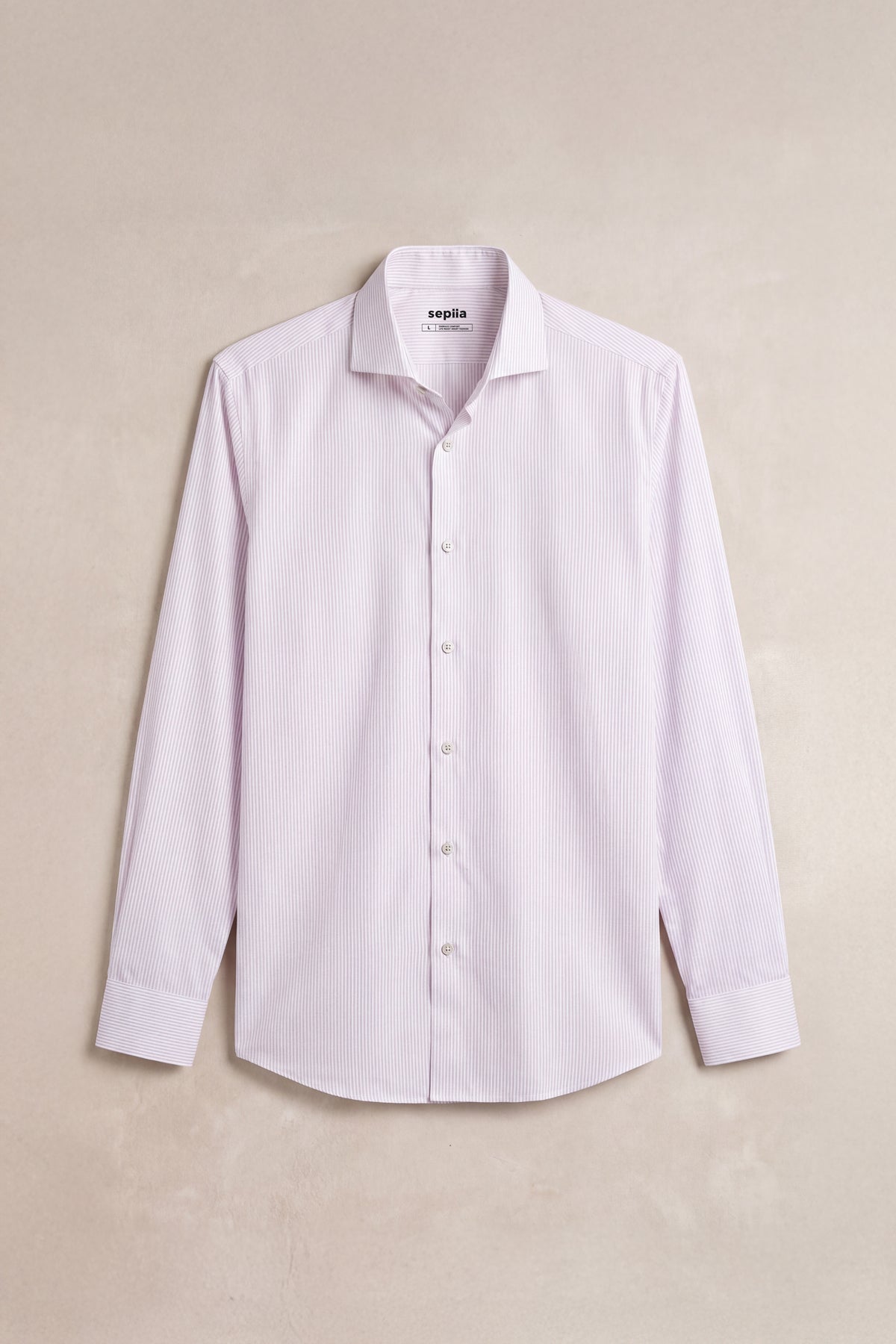 Camisa social para homem com estampado listrado rosa regular e gola recortada