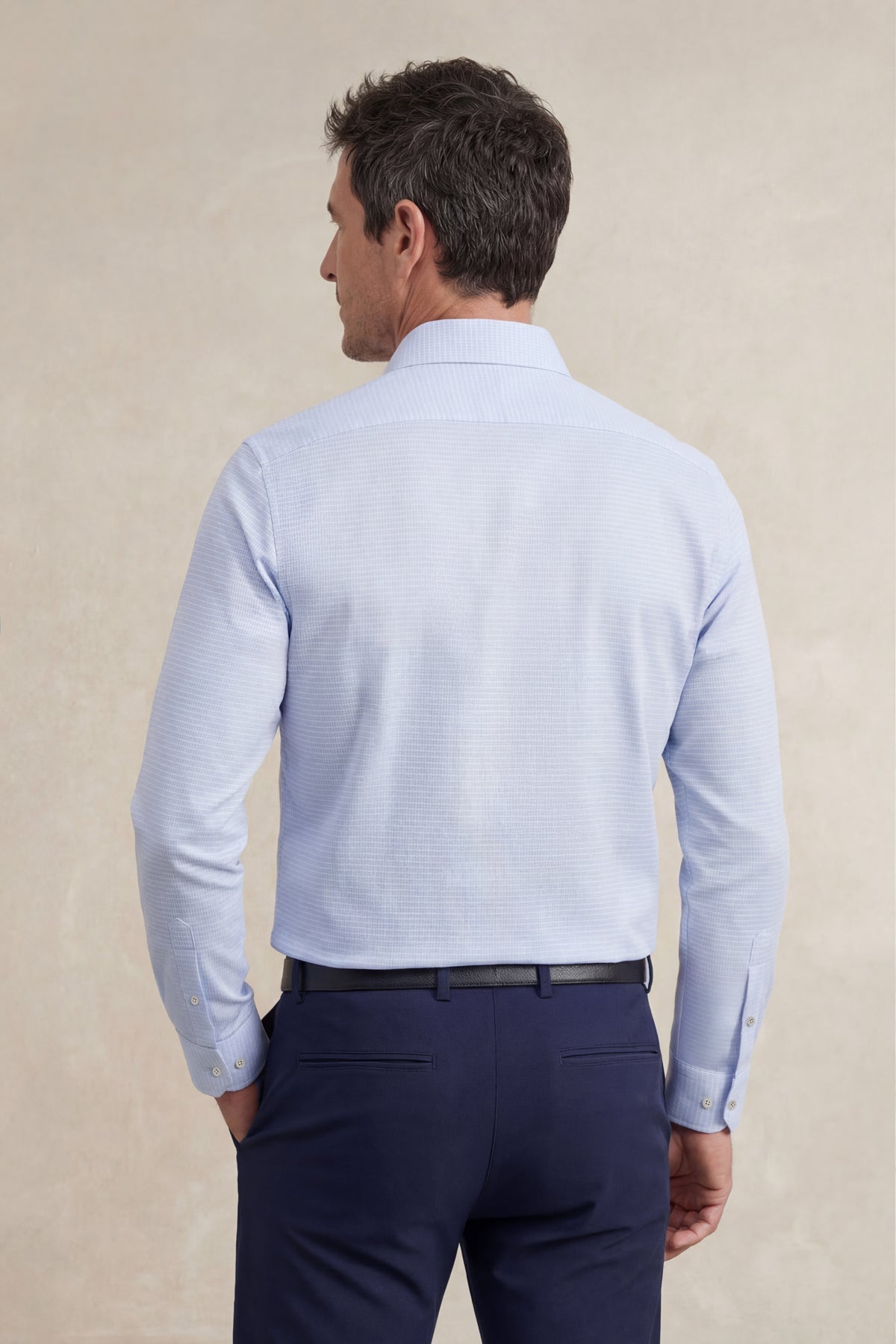 Camisa de vestir hombre estampado mosaico azul claro regular