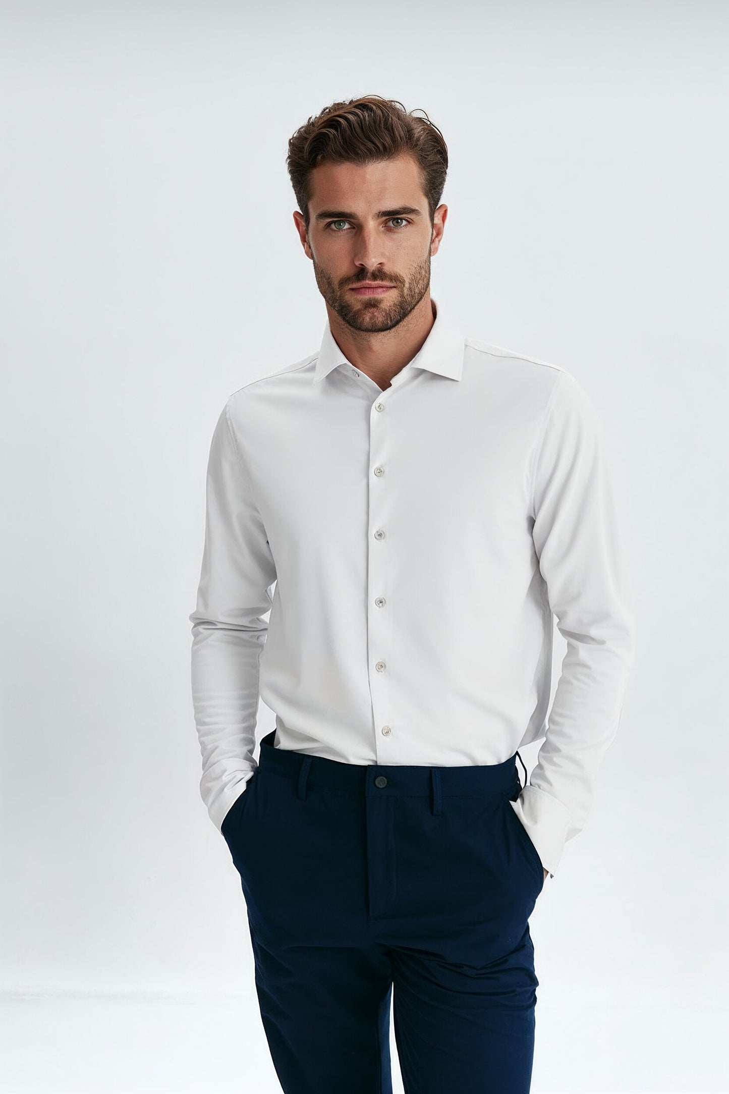 Camisa de vestir hombre blanca regular plano medio 