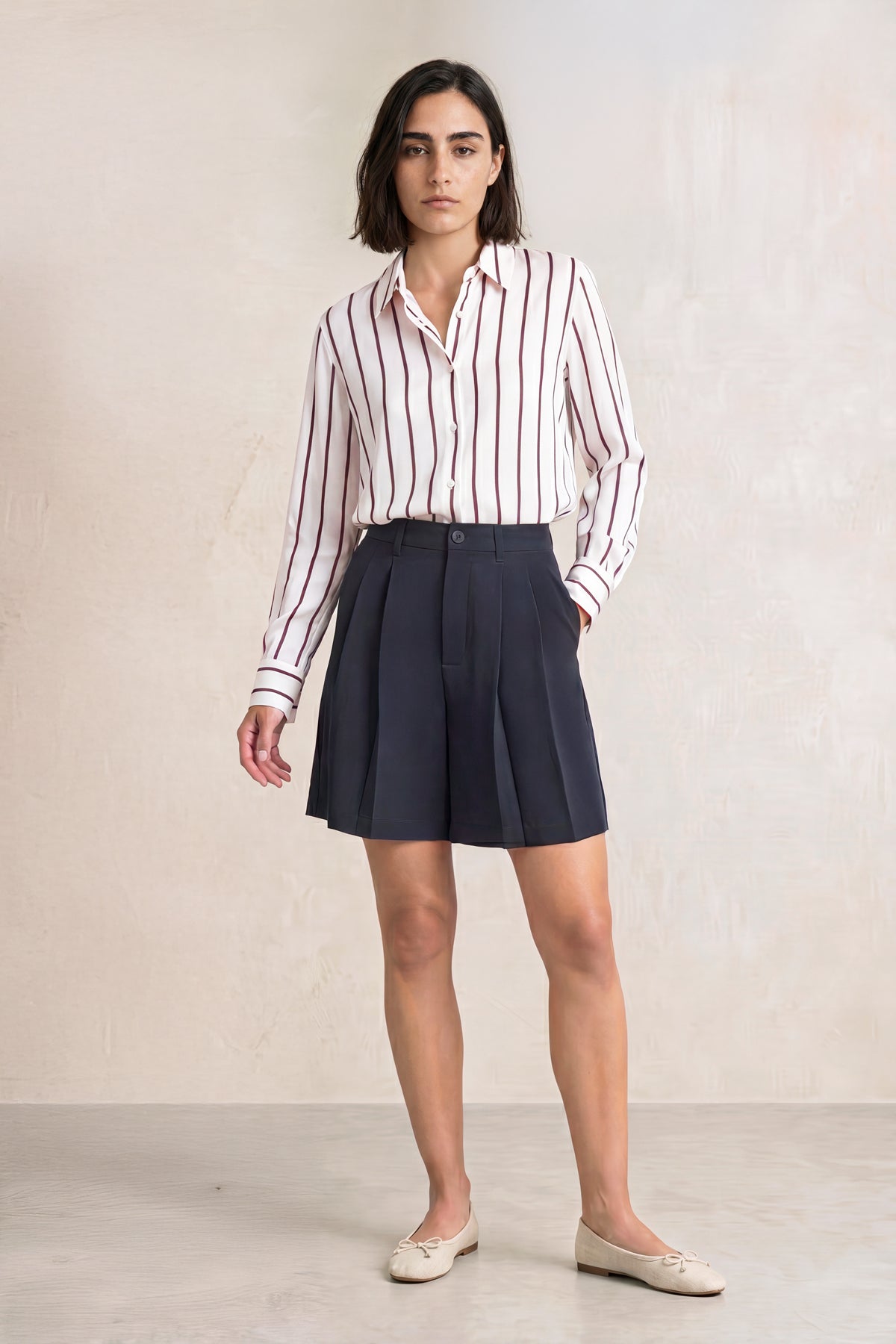 Camisa oversized mujer rayas granate